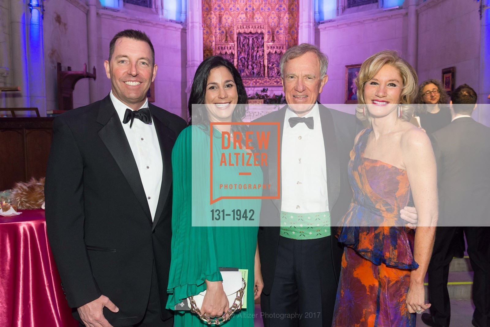 Ted Bartlett, Donna Hoghooghi, Bill Poland, Mary Poland, Grace Cathedral's Carnivale 2017, Grace Cathedral. 1100 California St. 94108, February 28th, 2017, Photo #131-1942 Ted Bartlett, Donna Hoghooghi, Bill Poland, Mary Poland, Photo #131-1942