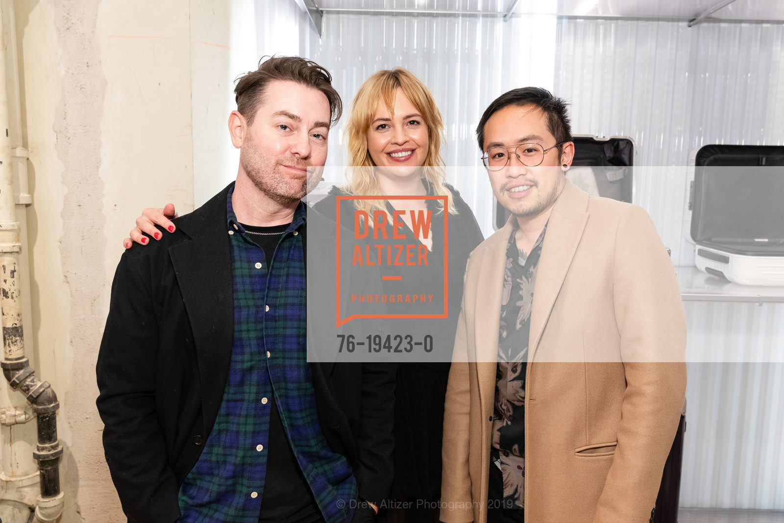 Corey Johnson, Monica Krabchenko, Jose Kwan, RIMOWA Opening Party, RIMOWA. 222 Grant Avenue, October 15th, 2019, Photo #76-19423-0 Corey Johnson, Monica Krabchenko, Jose Kwan, Photo #76-19423-0