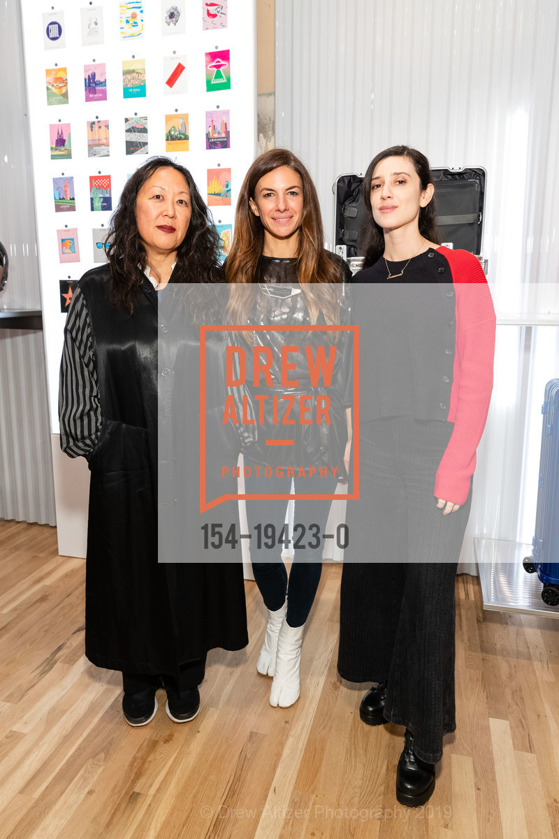 Eungie Joo, Sabrina Buell, Jovanna Venegas, RIMOWA Opening Party, RIMOWA. 222 Grant Avenue, October 15th, 2019, Photo #154-19423-0 Eungie Joo, Sabrina Buell, Jovanna Venegas, Photo #154-19423-0