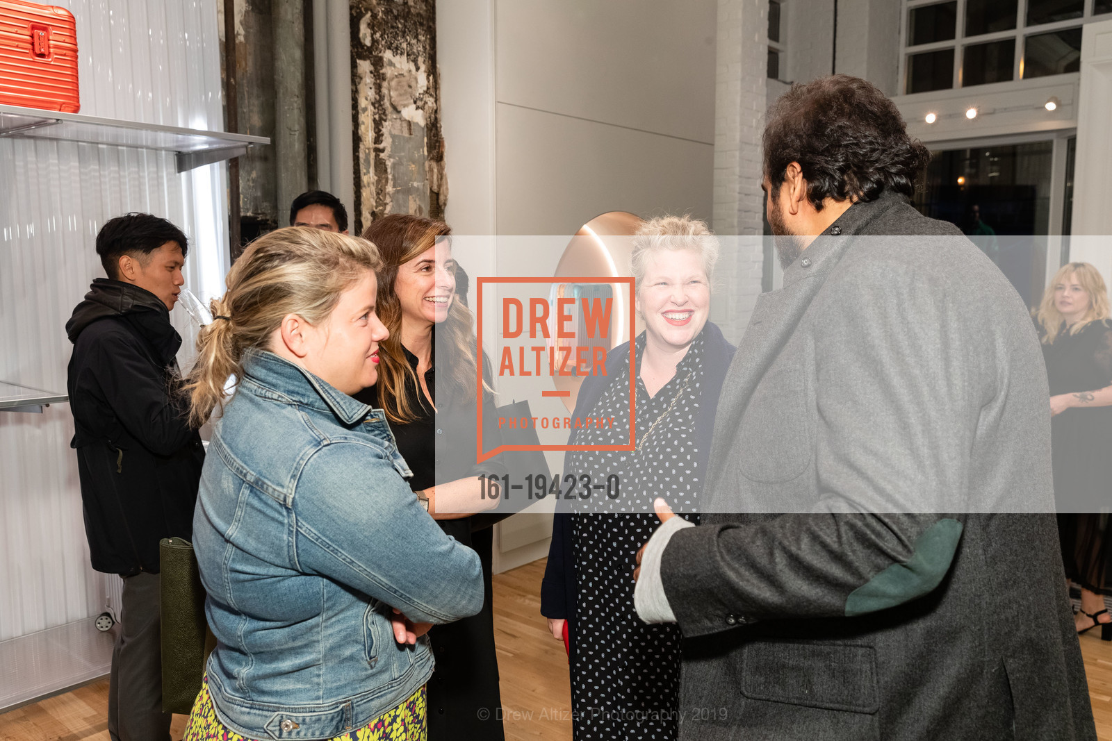 Shelley Ryan, Emily Holt, Claire Hudson, Hosain Rahman, RIMOWA Opening Party, RIMOWA. 222 Grant Avenue, October 15th, 2019, Photo #161-19423-0 Shelley Ryan, Emily Holt, Claire Hudson, Hosain Rahman, Photo #161-19423-0