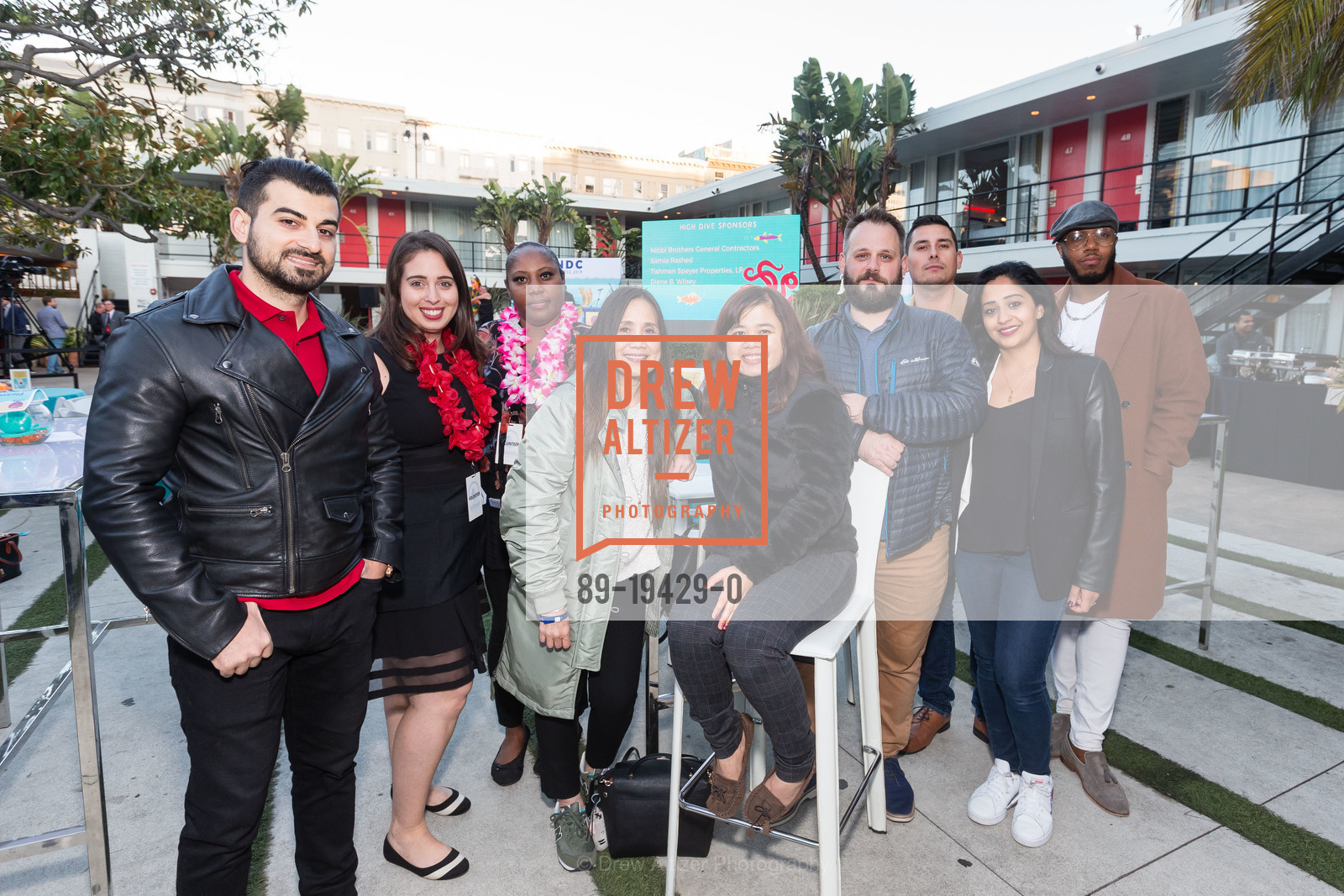 Farid Tarum, Kimberlin Robinson, Annie Rattapituck, Sam Soy, Mikey Bloczynski, Rosey Singh, Andrew Dena, TNDC's Annual Pool Toss 2019, Phoenix Hotel. 601 Eddy St, Photo #89-19429-0 Farid Tarum, Kimberlin Robinson, Annie Rattapituck, Sam Soy, Mikey Bloczynski, Rosey Singh, Andrew Dena, Photo #89-19429-0
