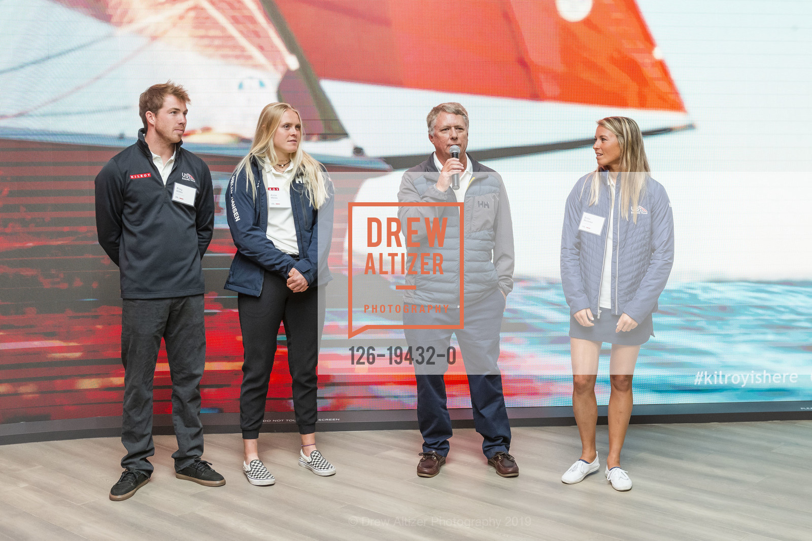 Riley Gibbs, Anna Weiss, Luther Carpenter, Erika Reineke, Kilroy Realty / US Olympic Sailing Cocktail Reception 2019, Kilroy Innovation Center. 660 3rd St, October 16th, 2019, Photo #126-19432-0 Riley Gibbs, Anna Weiss, Luther Carpenter, Erika Reineke, Photo #126-19432-0