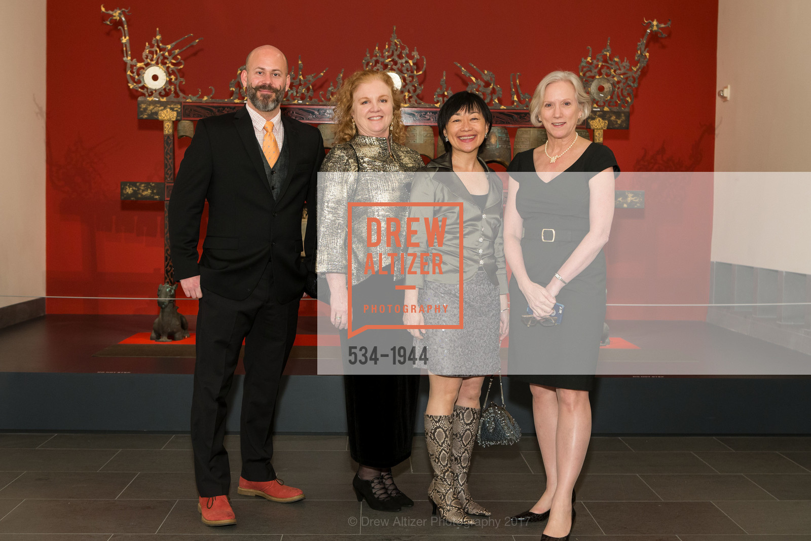Martin Geijer, Mara Finerty, Joanna Chou, Kim Tomio, Asian Art Museum Gala 2017, Asian Art Museum. 200 Larkin St, March 2nd, 2017, Photo #534-1944 Martin Geijer, Mara Finerty, Joanna Chou, Kim Tomio, Photo #534-1944