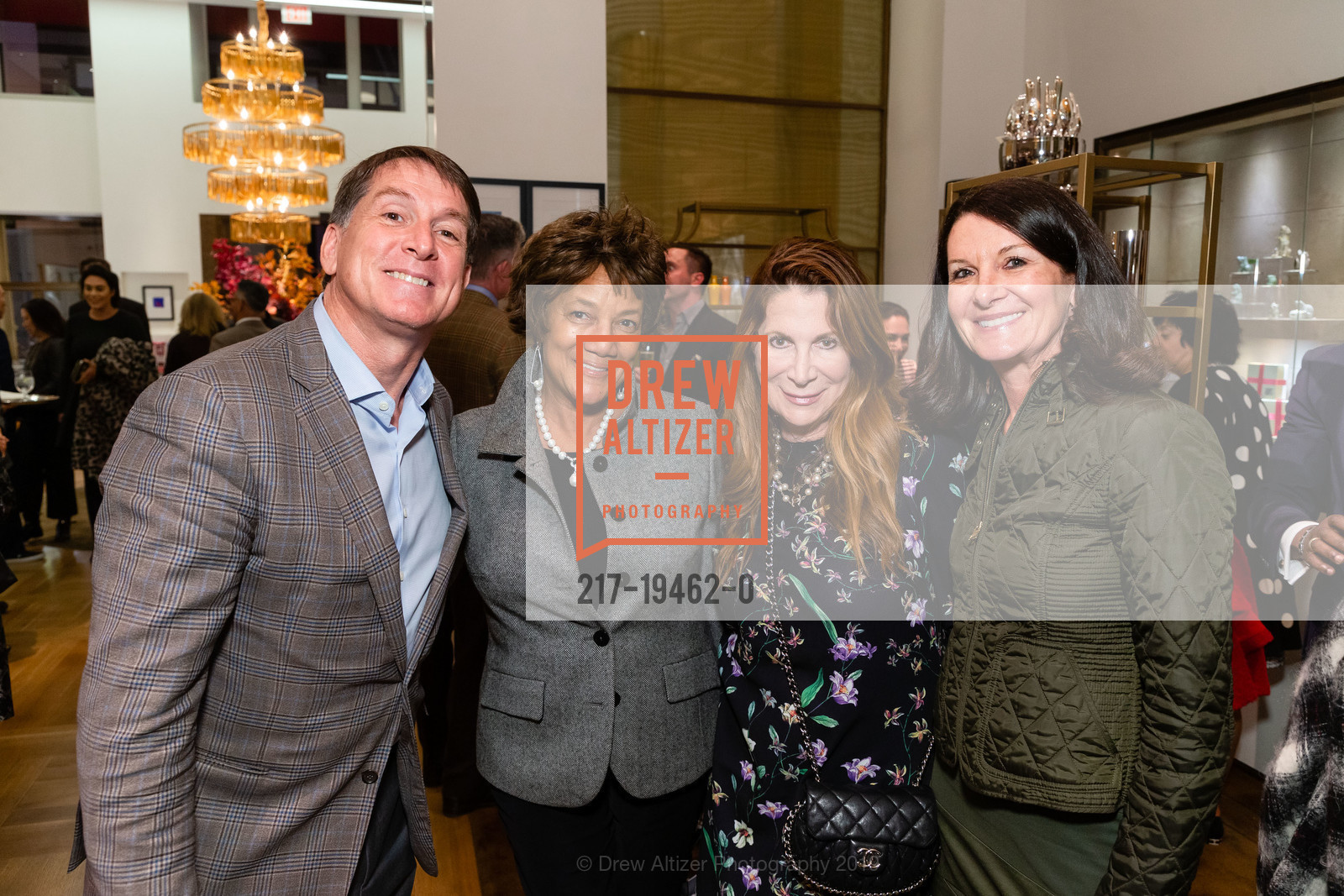 John Chachas, Carol Batte, Patricia Ferrin Loucks, Karen Fraser, Gump's Launch Party, Gump's. 250 Post Street, October 16th, 2019, Photo #217-19462-0 John Chachas, Carol Batte, Patricia Ferrin Loucks, Karen Fraser, Photo #217-19462-0