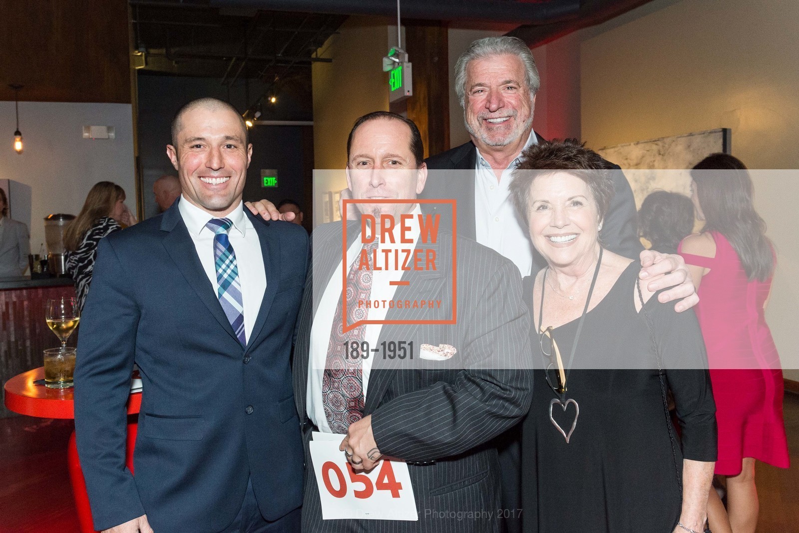 Anthony Beltramo, Danny Gracia, Johnny Addarao, Bonnie Addarao, San Francisco Firefighters Cancer Prevention Foundation's The Art of Fire Gala, Terra Gallery. 511 Harrison St, March 4th, 2017, Photo #189-1951 Anthony Beltramo, Danny Gracia, Johnny Addarao, Bonnie Addarao, Photo #189-1951