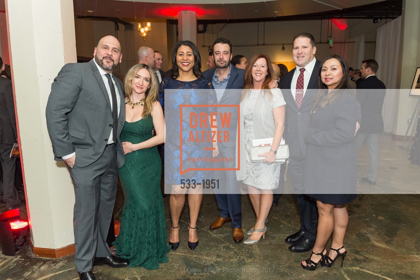 Nate Haas, Katie Haas, London Breed, Dan Kopp, Tricia Kopp, Brandon Hallinan, Myra Hallinan, San Francisco Firefighters Cancer Prevention Foundation's The Art of Fire Gala, Terra Gallery. 511 Harrison St, March 4th, 2017, Photo #533-1951 Nate Haas, Katie Haas, London Breed, Dan Kopp, Tricia Kopp, Brandon Hallinan, Myra Hallinan, Photo #533-1951