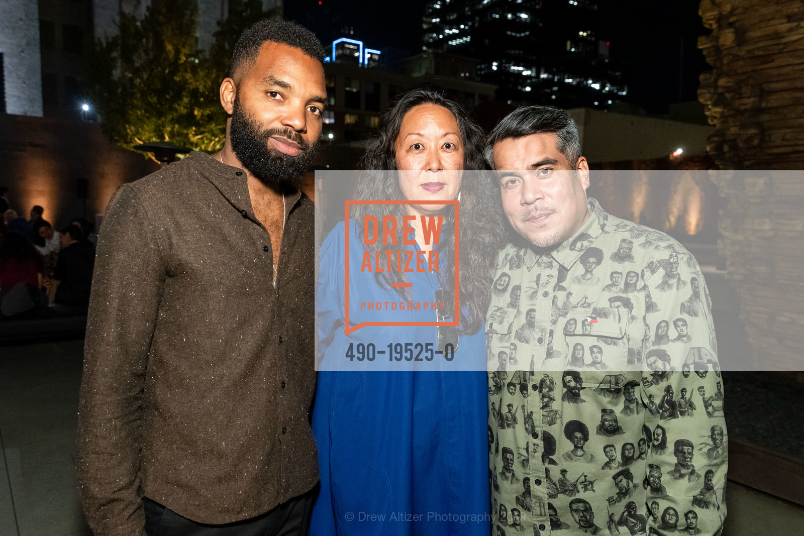 Tavares Strachan, Eungie Joo, Martin Aranydo, SFMOMA SOFT POWER CC/DC Preview + Reception, SFMOMA, October 23rd, 2019, Photo #490-19525-0 Tavares Strachan, Eungie Joo, Martin Aranydo, Photo #490-19525-0
