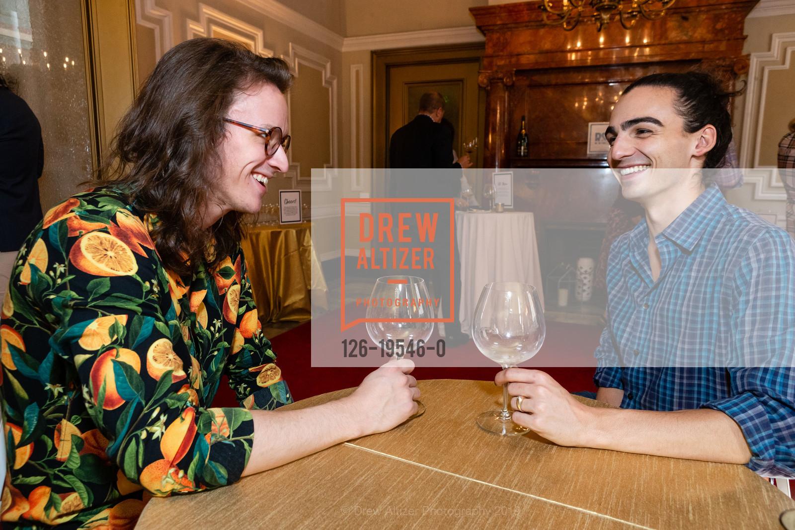 Tony Potts, Connery Morano, Pinots & Plaid Wine Tasting, Hibernia Bank. 1 Jones St, October 26th, 2019, Photo #126-19546-0 Tony Potts, Connery Morano, Photo #126-19546-0