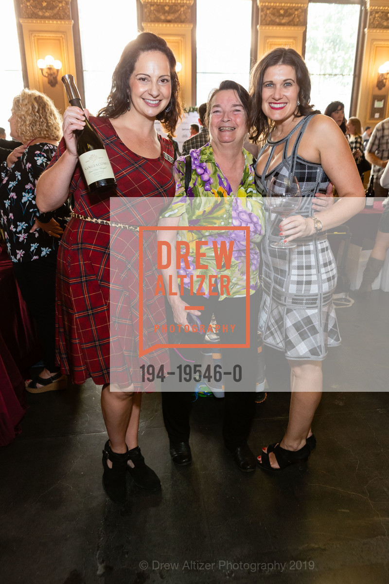 Megan Delville, Rosina Wilson, Emily Martin, Pinots & Plaid Wine Tasting, Hibernia Bank. 1 Jones St, October 26th, 2019, Photo #194-19546-0 Megan Delville, Rosina Wilson, Emily Martin, Photo #194-19546-0