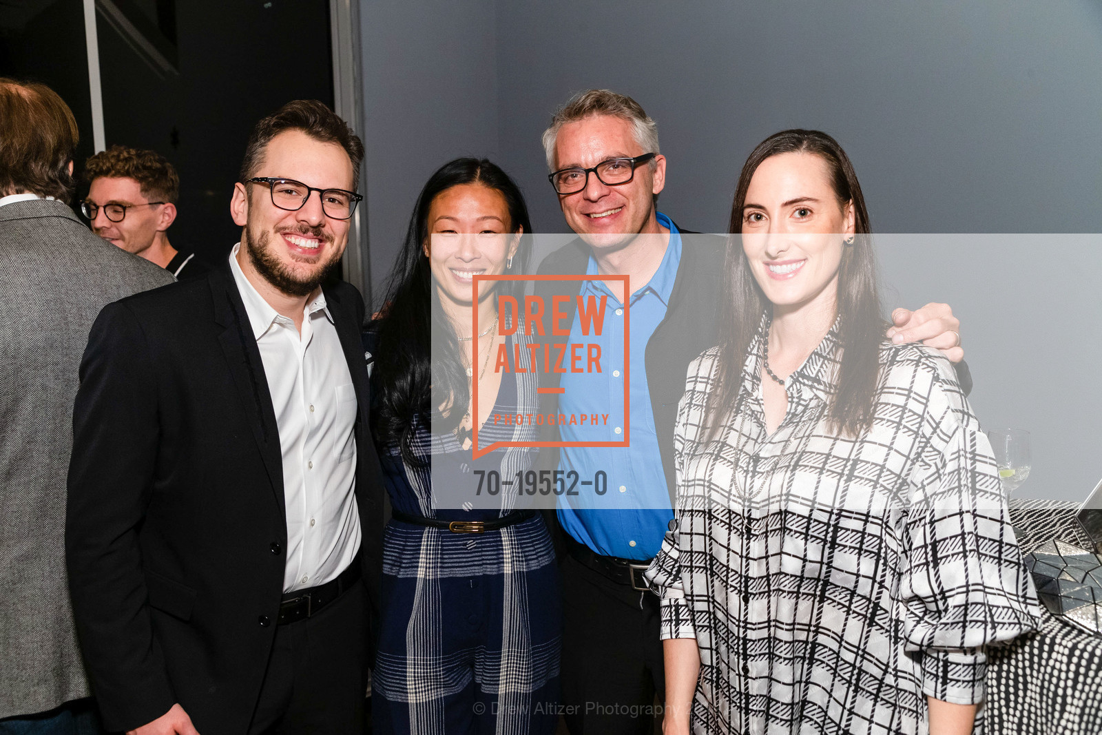 Mike Krieger, Sonya Yu, Anthony Huberman, Kaitlyn Krieger, CCA Wattis Institute Dinner, Wattis Institute. 360 Kansas Street, October 28th, 2019, Photo #70-19552-0 Mike Krieger, Sonya Yu, Anthony Huberman, Kaitlyn Krieger, Photo #70-19552-0