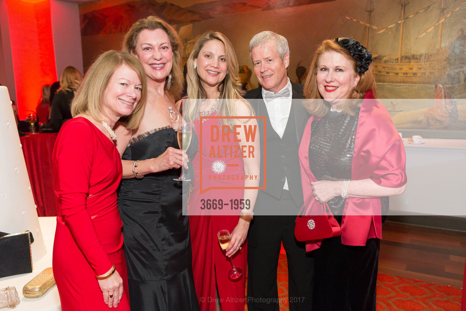 Kathy Pickering, Laura Rees, Rosanna Chenette, Philip Chenette, Gaby Winstrom, Red Cross Gala 2017, Julia Morgan Ballroom. 465 California St San Francisco, California 94104, March 11th, 2017, Photo #3669-1959 Kathy Pickering, Laura Rees, Rosanna Chenette, Philip Chenette, Gaby Winstrom, Photo #3669-1959