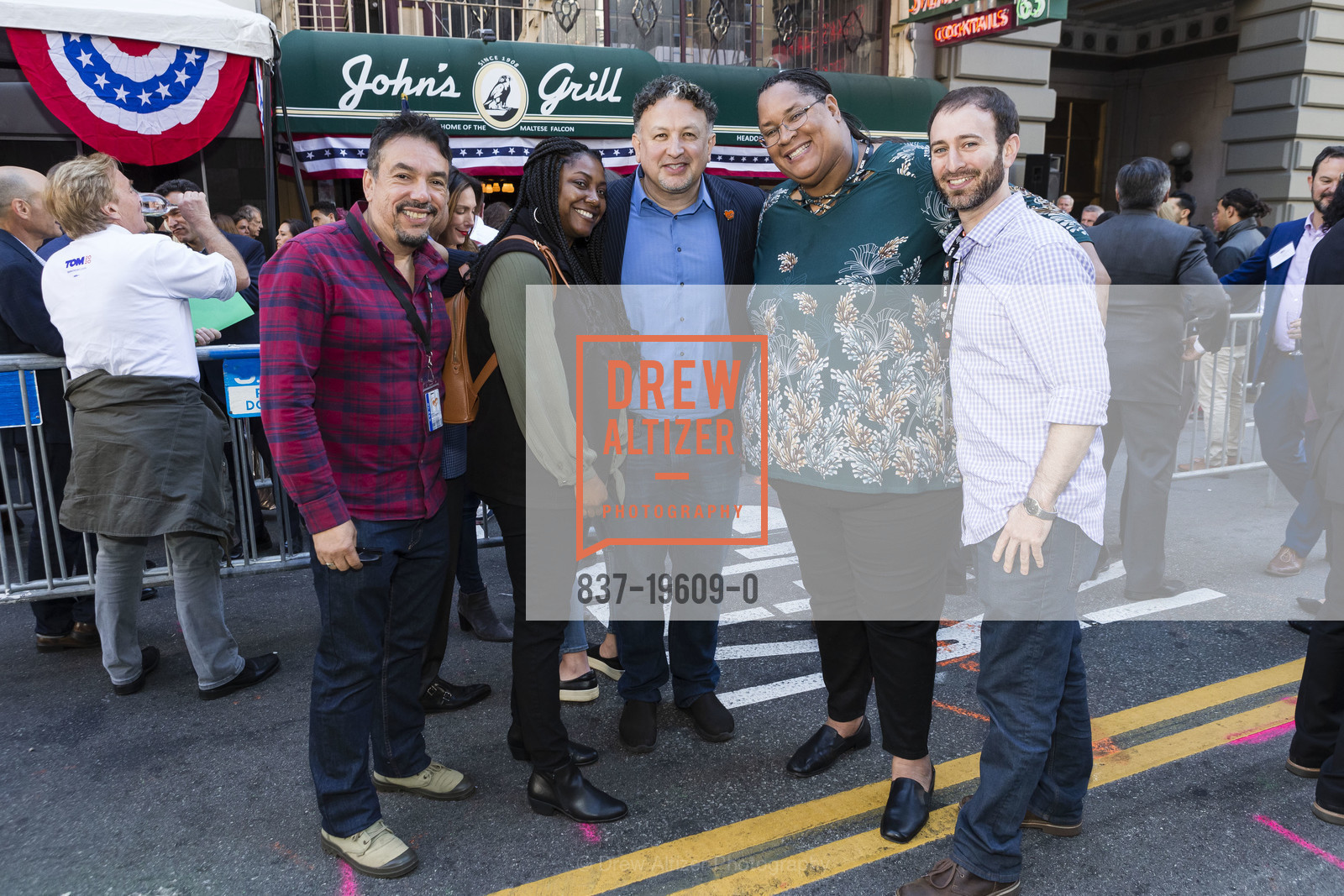 Eric Arguellos, LaMonica Hopkins, Miguel Bustos, Angela Mayhem, Wesley Saver, John's Grill Election Day Event 2019, John's Grill. 63 Ellis St, Photo #837-19609-0 Eric Arguellos, LaMonica Hopkins, Miguel Bustos, Angela Mayhem, Wesley Saver, Photo #837-19609-0