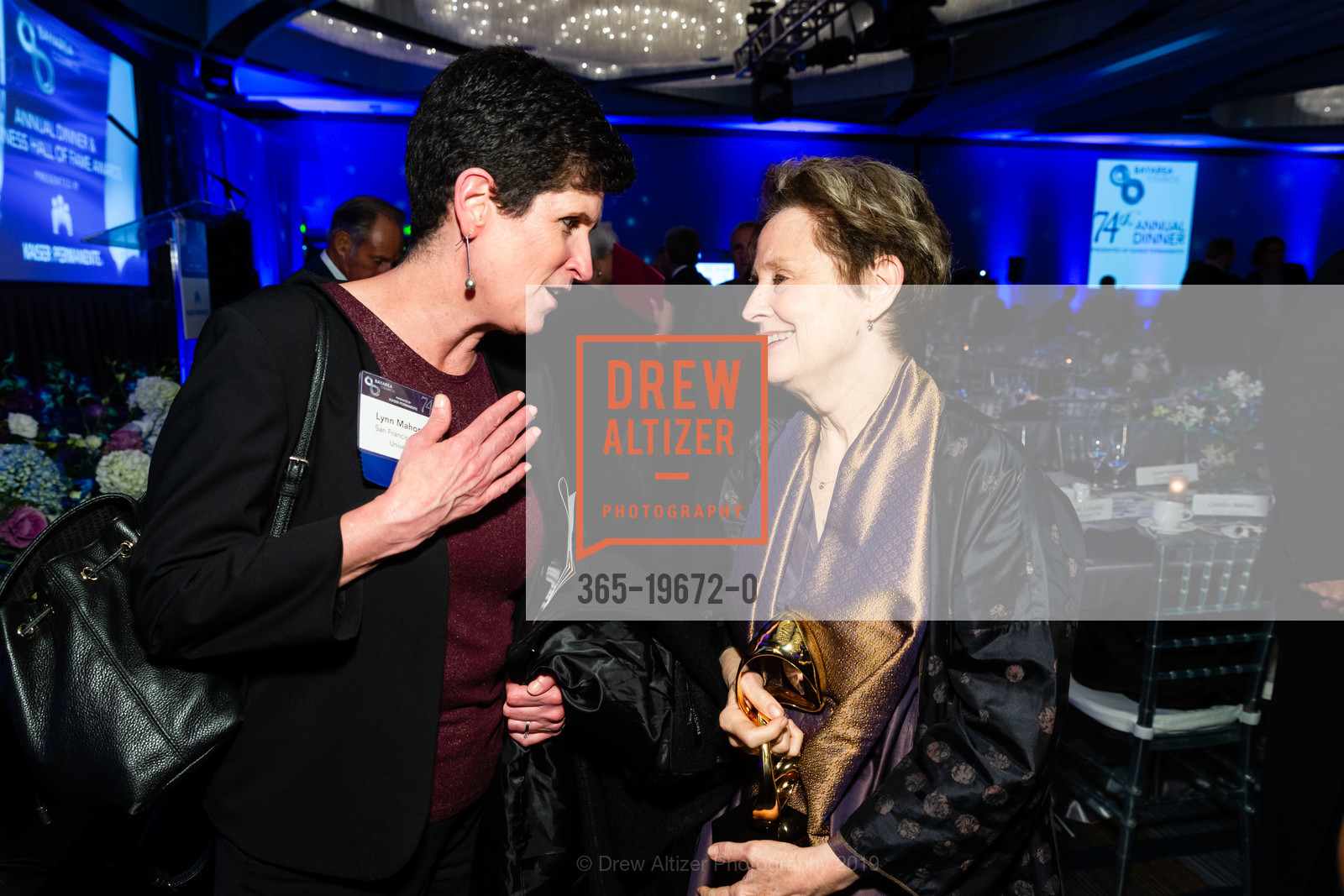 Lynn Mahoney, Alice Waters, 74th Annual Bay Area Business Hall of Fame Awards, Hyatt Regency Embarcadero. 5 Embarcadero Center, November 14th, 2019, Photo #365-19672-0 Lynn Mahoney, Alice Waters, Photo #365-19672-0