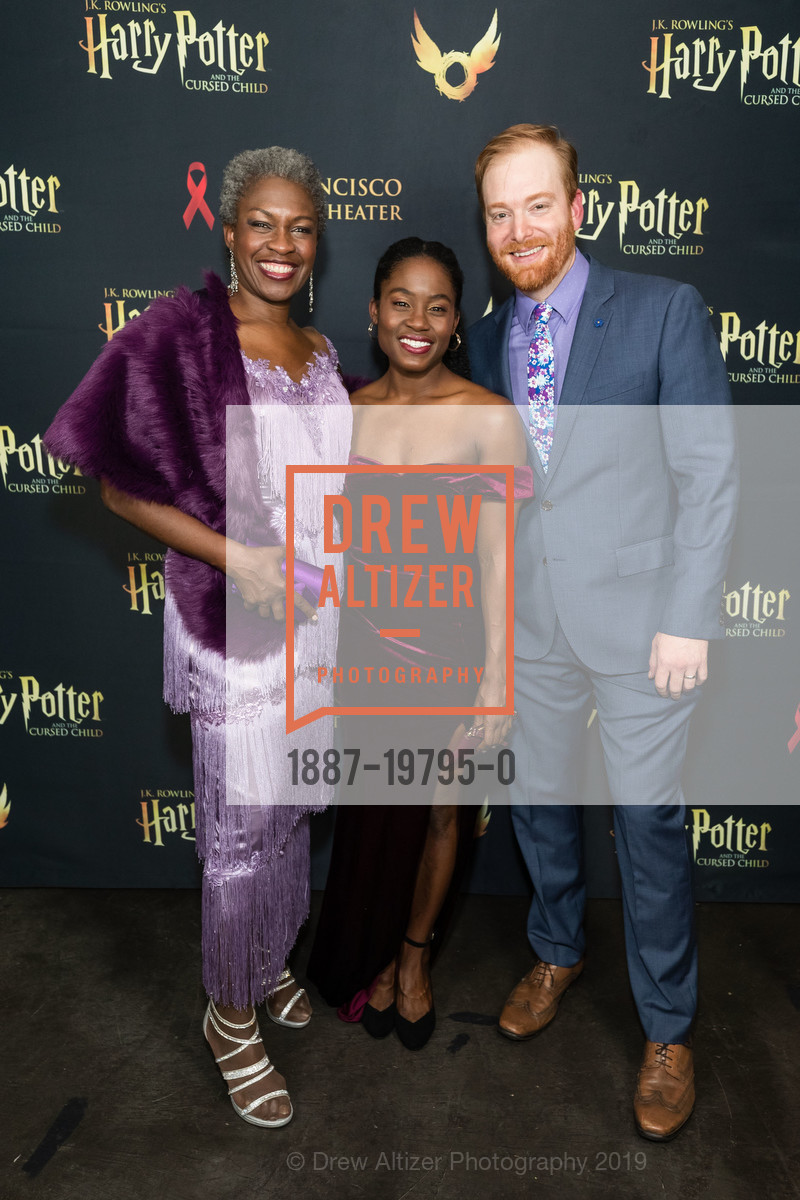 Yanna McIntosh, Folami Williams, David Abeles, Harry Potter and The Cursed Child at the Curran Opening Night After Party, August Hall. 420 Mason Street, December 1st, 2019, Photo #1887-19795-0 Yanna McIntosh, Folami Williams, David Abeles, Photo #1887-19795-0