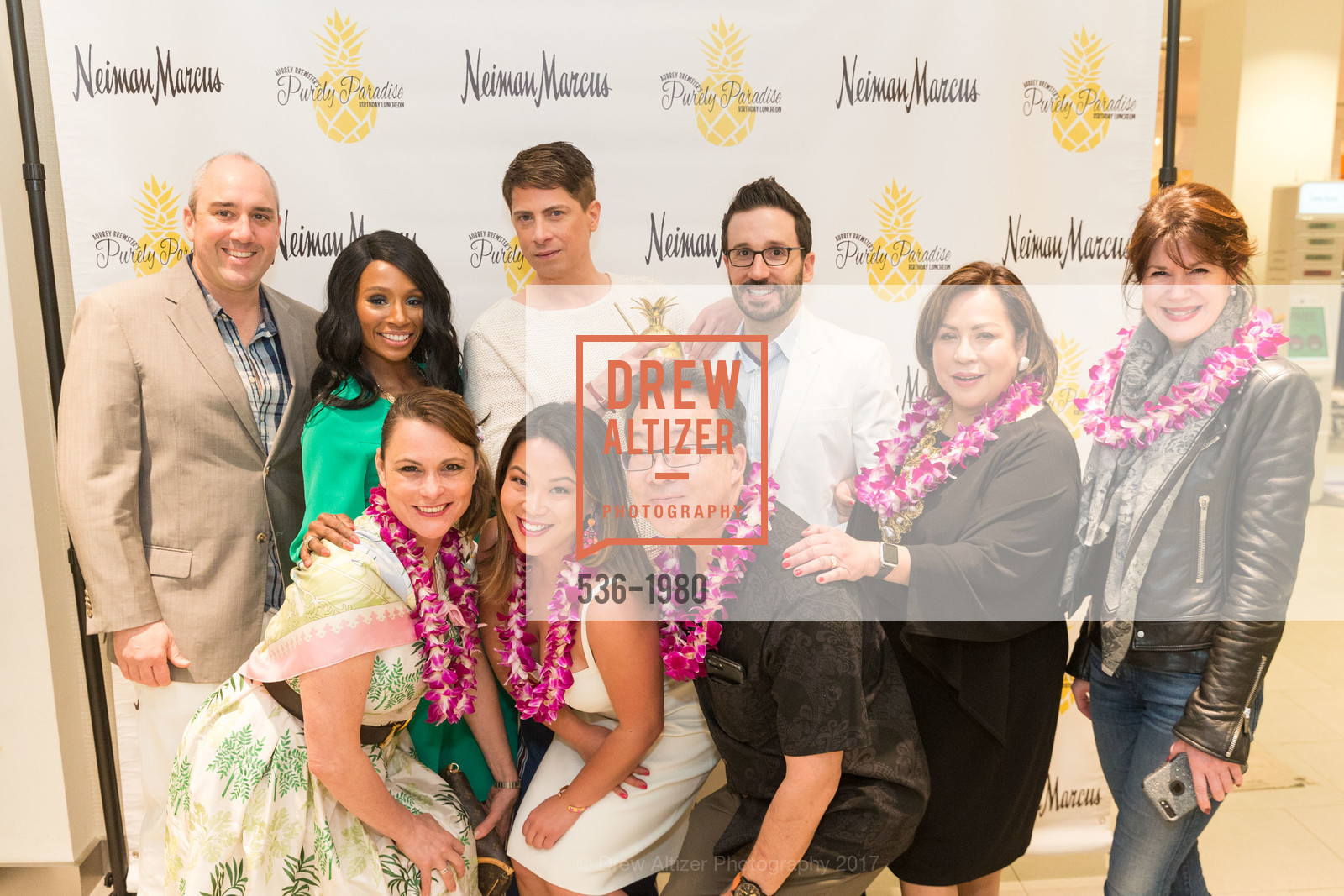 Gil Padia, Teresa Rodriguez, Pernella Sommerville, Jojo Ginn, Aubrey Brewster, Gerold Osato, Kyle McMillen, Mitzi Manzano, Elaine Mellis, Aubrey Brewster's Purely Paradise Birthday Luncheon 2017, Neiman Marcus. 150 Stockton St SF, California 94108, March 24th, 2017