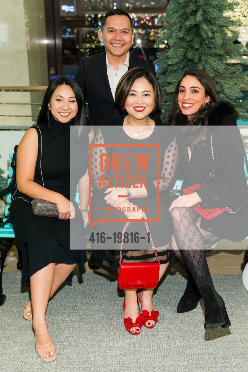 Emily Yang, Elaine Cardenas, Arnold Hari, Jasmin Stein, Tiffany & Co. Post St. Holiday Event 2019, Tiffany & Co. 350 Post St, Photo #416-19816-1 Emily Yang, Elaine Cardenas, Arnold Hari, Jasmin Stein, Photo #416-19816-1