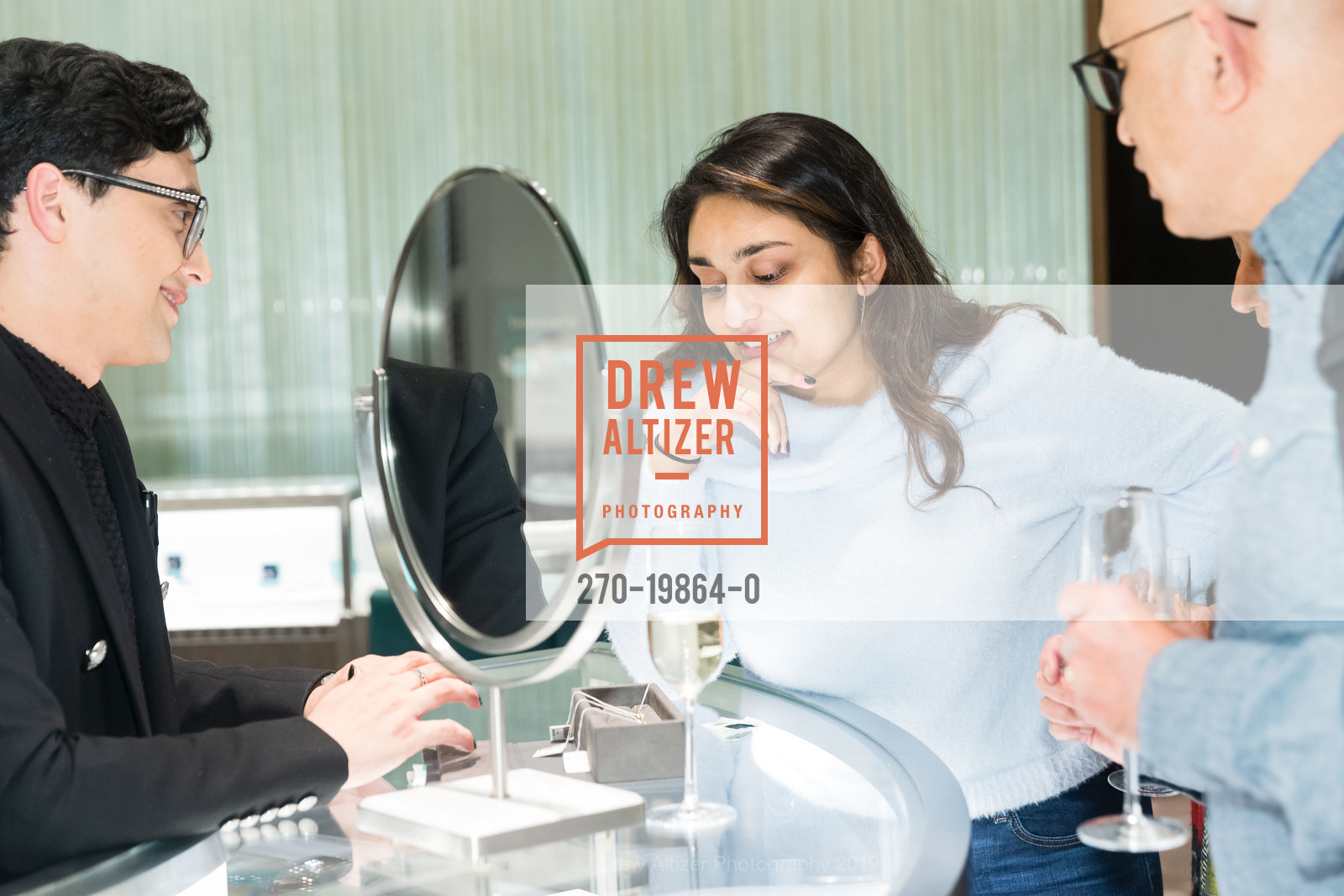 Gilbert Armenta, Natasha Welingkar, Tiffany & Co. SF City Centre Holiday Event 2019, San Francisco City Centre store. 865 Market St, December 10th, 2019, Photo #270-19864-0 Gilbert Armenta, Natasha Welingkar, Photo #270-19864-0