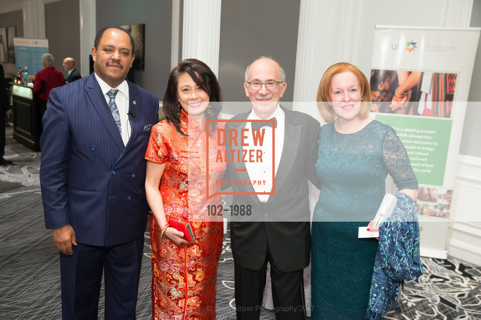 Mussie Hailu, Aimie Smarandache, David Lockwood, Katherine Lockwood, 2017 Circles of Light Gala (COL), Ritz-Carlton Hotel. 600 Stockton St, March 25th, 2017, Photo #102-1988 Mussie Hailu, Aimie Smarandache, David Lockwood, Katherine Lockwood, Photo #102-1988