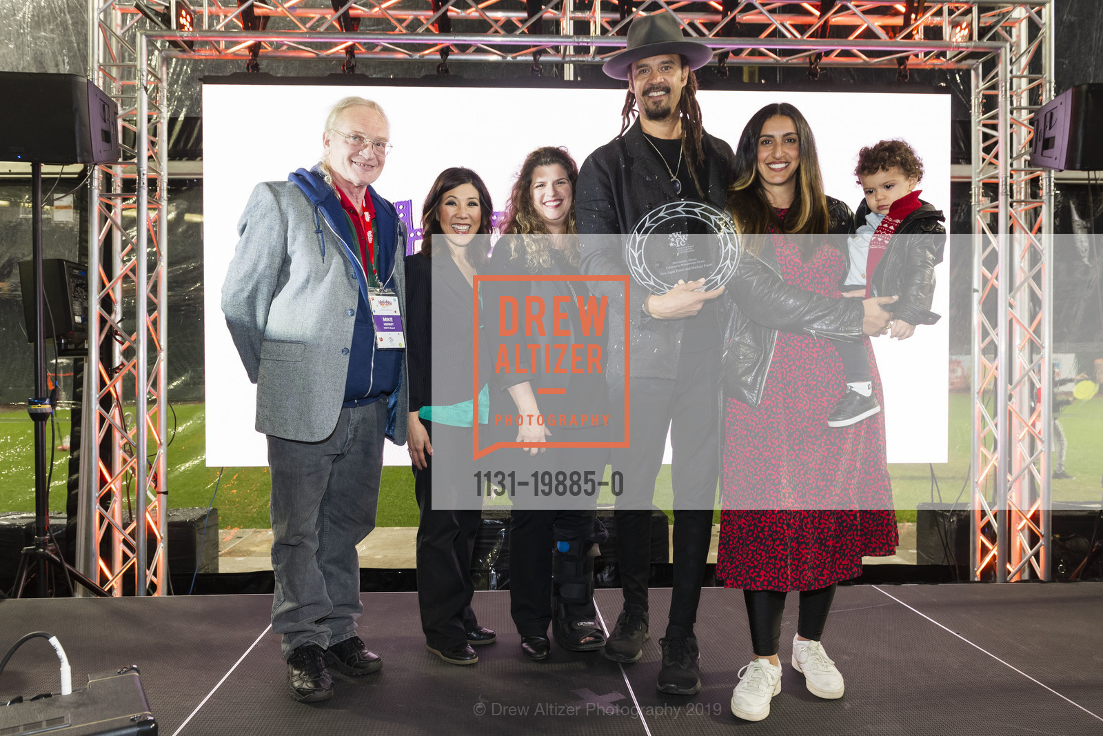 Mike Herbst, Kristen Sze, Amy Wender-Hoch, Michael Franti, Sara Agah Franti, Holiday Heroes 2019, Oracle Park. 24 willie mays plaza, December 10th, 2019, Photo #1131-19885-0 Mike Herbst, Kristen Sze, Amy Wender-Hoch, Michael Franti, Sara Agah Franti, Photo #1131-19885-0
