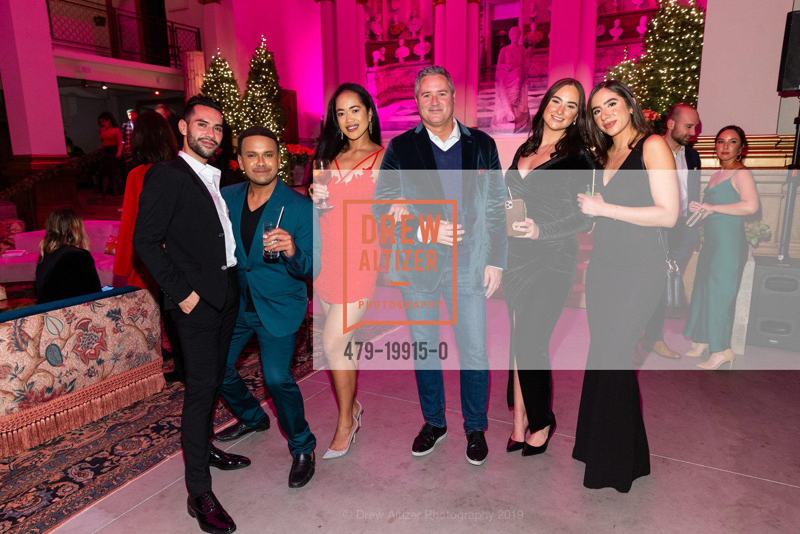 Damian Calvillo, Kris Singh, Diane Rose, Jason Sypult, Victoria Tuberos, Andrea Trano, Maximus Holiday Party 2019, St. Joseph's Art Society. 1401 Howard St, December 13th, 2019, Photo #479-19915-0 Damian Calvillo, Kris Singh, Diane Rose, Jason Sypult, Victoria Tuberos, Andrea Trano, Photo #479-19915-0