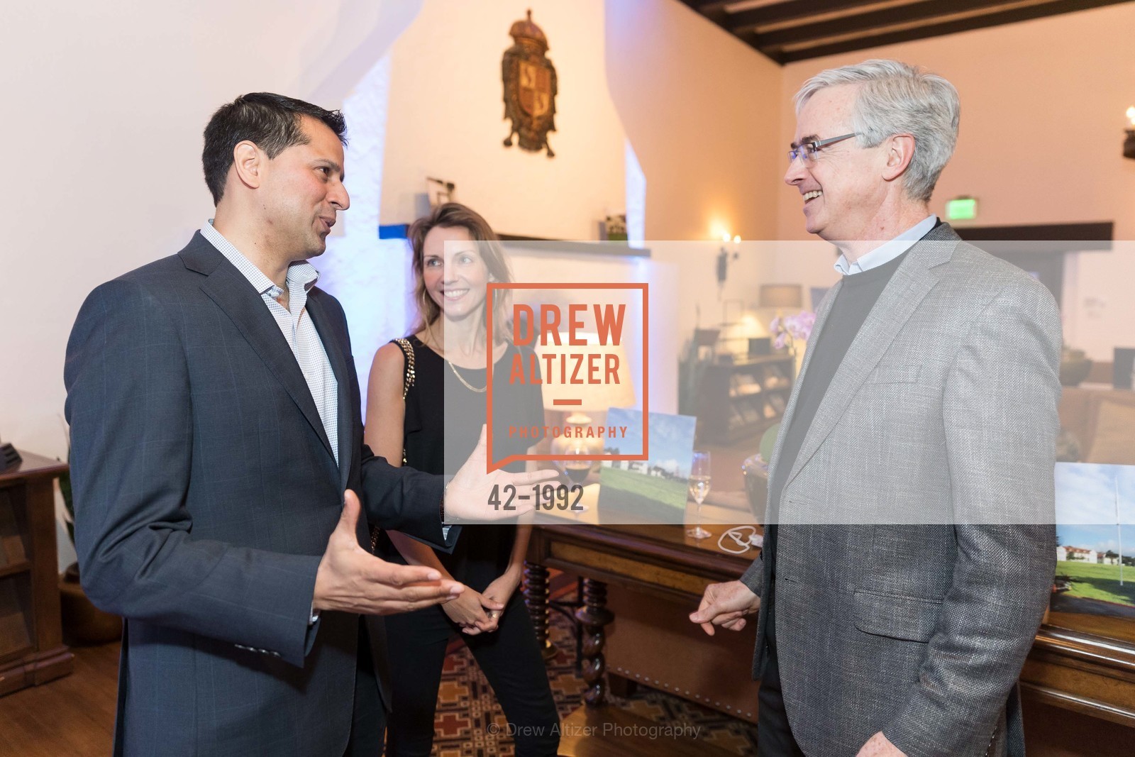 Nishan Degnarain, Celine Herweijer, Jim Leape, Opening Reception for World Economic Forum Center at Presidio Officers’ Club hosted by Marc Benioff, Presidio Officers' Club, Photo #42-1992 Nishan Degnarain, Celine Herweijer, Jim Leape, Photo #42-1992