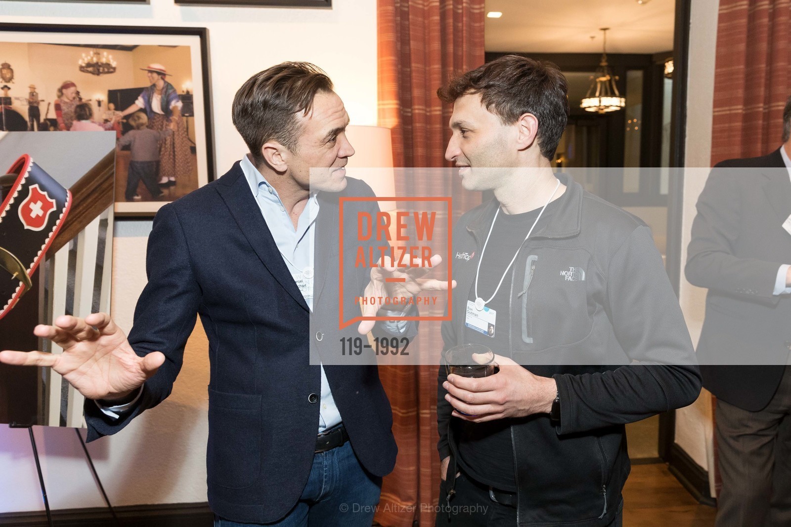 Marcel Reichart, Ron Gutman, Opening Reception for World Economic Forum Center at Presidio Officers’ Club hosted by Marc Benioff, Presidio Officers' Club, Photo #119-1992 Marcel Reichart, Ron Gutman, Photo #119-1992