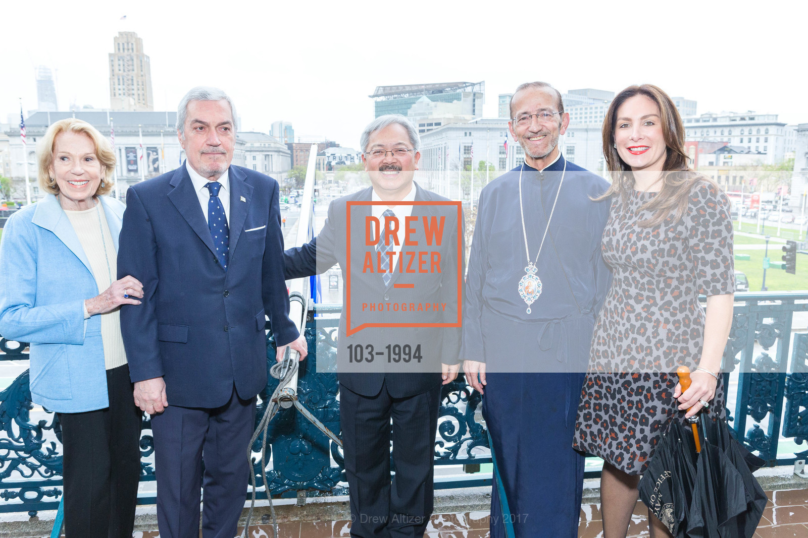 Chief of Protocol Charlotte Shultz, Ed Lee, His Eminence Metropolitan Gerasimos, Stefanie Roumeliotes, Greek Independence Day Official Greek Flag Raising Ceremony, City Hall. 1 Dr Carlton B Goodlett Pl, March 24th, 2017