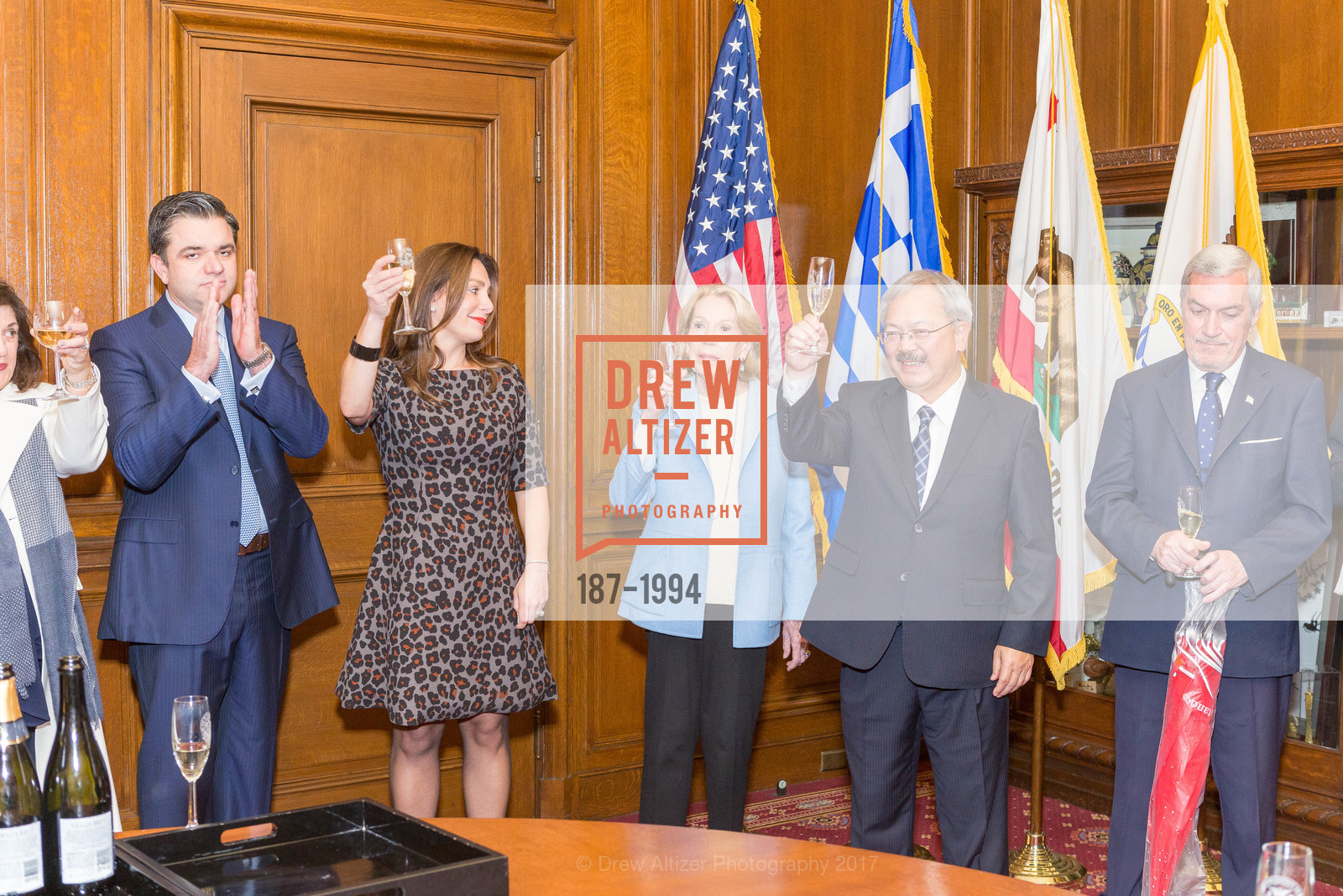 John Costouros, Stefanie Roumeliotes, Chief of Protocol Charlotte Shultz, Ed Lee, Greek Independence Day Official Greek Flag Raising Ceremony, City Hall. 1 Dr Carlton B Goodlett Pl, March 24th, 2017