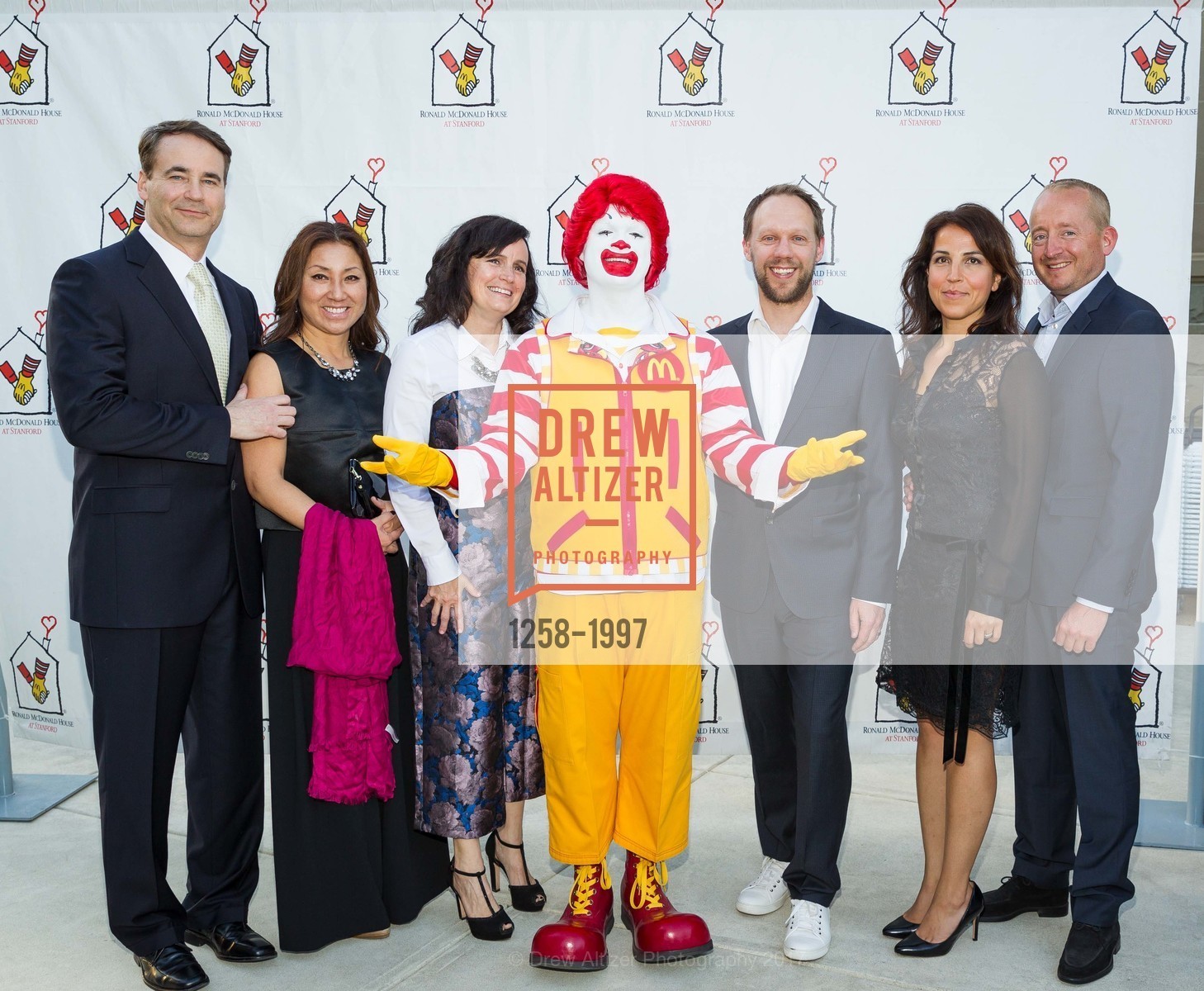 Paul Dorsey, Joyce Kim, Karen Kesner, Ronald McDonald, Patrick Westin, Poupak Enbom, Nikolas Enbom, Ronald McDonald House at Stanford's 2017 House Party!, "Expect the Unexpected", San Mateo County History Museum and it's square. 2200 Broadway Redwood City, California 94063, April 1st, 2017, Photo #1258-1997 Paul Dorsey, Joyce Kim, Karen Kesner, Ronald McDonald, Patrick Westin, Poupak Enbom, Nikolas Enbom, Photo #1258-1997