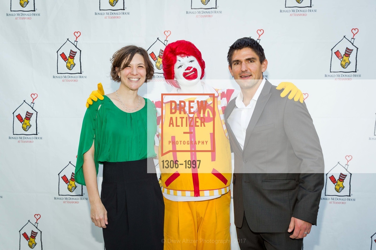 Kelly Pratt, Ronald McDonald, Alex Pratt, Ronald McDonald House at Stanford's 2017 House Party!, "Expect the Unexpected", San Mateo County History Museum and it's square. 2200 Broadway Redwood City, California 94063, April 1st, 2017, Photo #1306-1997 Kelly Pratt, Ronald McDonald, Alex Pratt, Photo #1306-1997