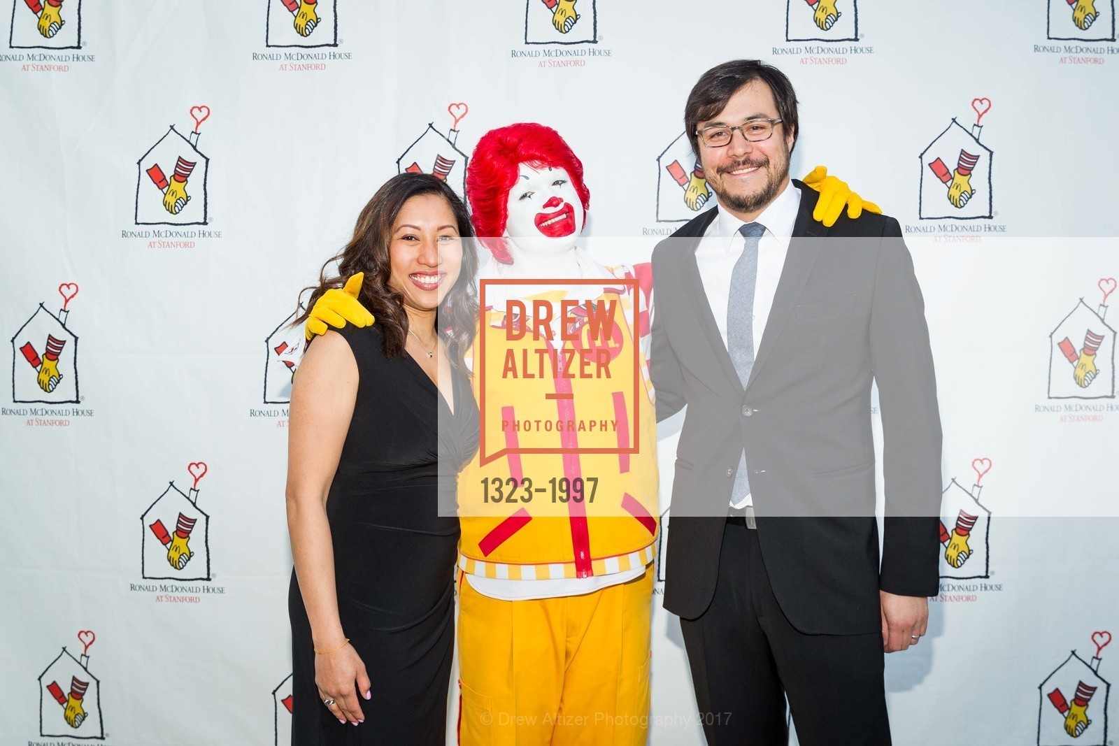 Kritiya Gee, Ronald McDonald, Mark Gee, Ronald McDonald House at Stanford's 2017 House Party!, "Expect the Unexpected", San Mateo County History Museum and it's square. 2200 Broadway Redwood City, California 94063, April 1st, 2017, Photo #1323-1997 Kritiya Gee, Ronald McDonald, Mark Gee, Photo #1323-1997