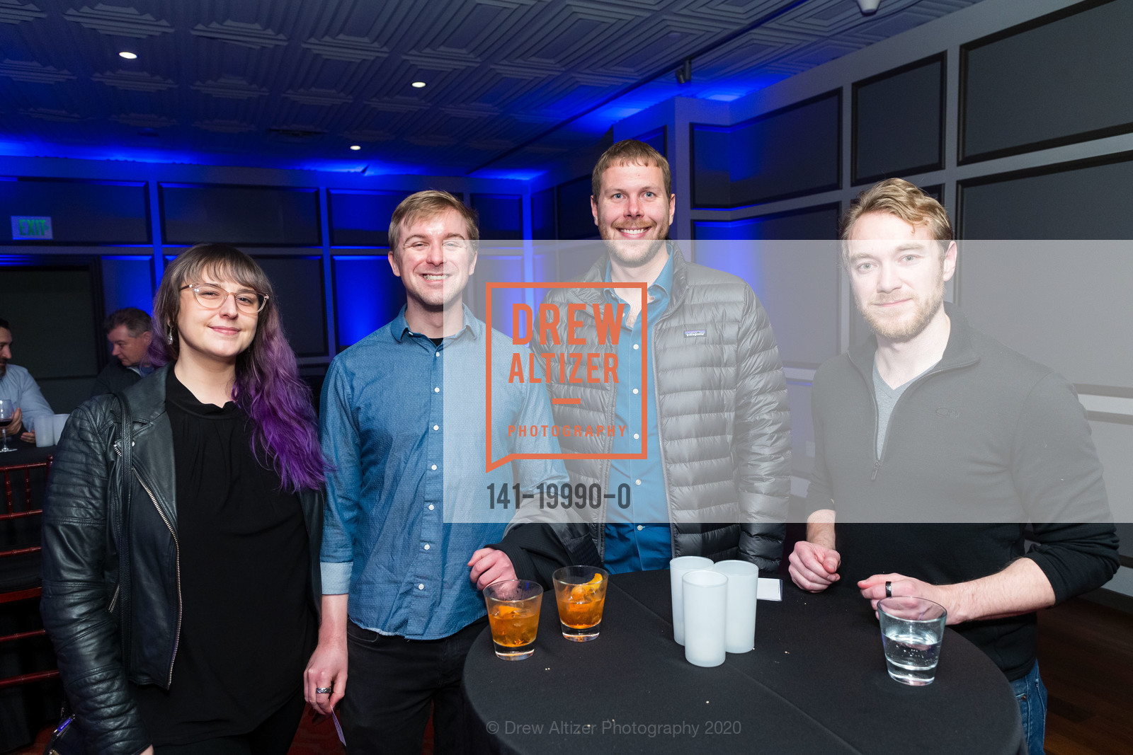 Angelica Parente, Alexander Honkala, Andrew Bartynski, Onno Faber, Artis Ventures JP Morgan Cocktails and Conversations 2020, Merchant's Exchange Club. 75 Leidesdorff Street, January 12th, 2020, Photo #141-19990-0 Angelica Parente, Alexander Honkala, Andrew Bartynski, Onno Faber, Photo #141-19990-0