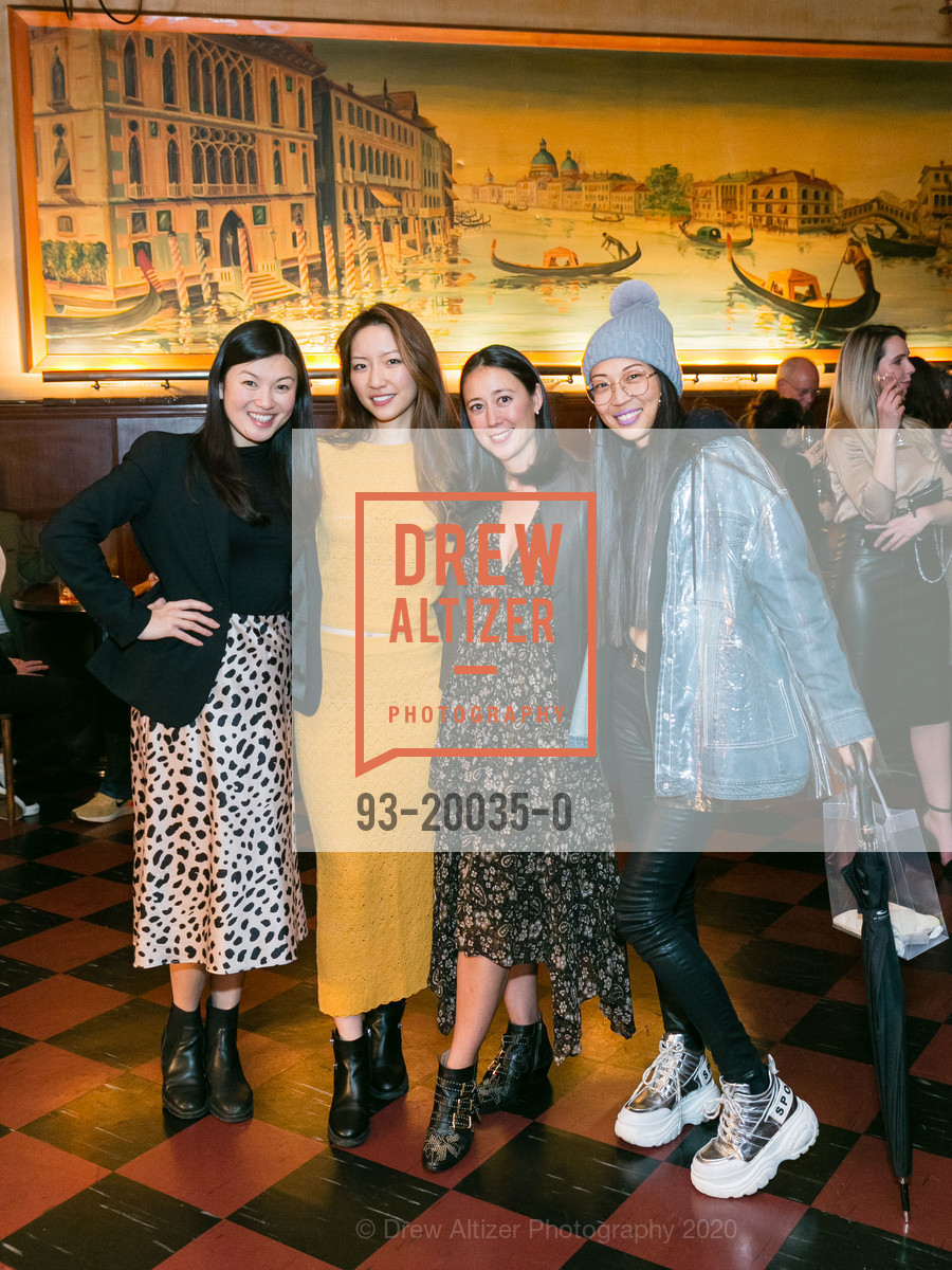 Amy Sun, Sabrina Hahn, Nicky Nasimoto, Tergeo Ture, Leo Villareal Dinner Celebrating FOG, Tosca Cafe. 242 Columbus Ave, January 16th, 2020, Photo #93-20035-0 Amy Sun, Sabrina Hahn, Nicky Nasimoto, Tergeo Ture, Photo #93-20035-0
