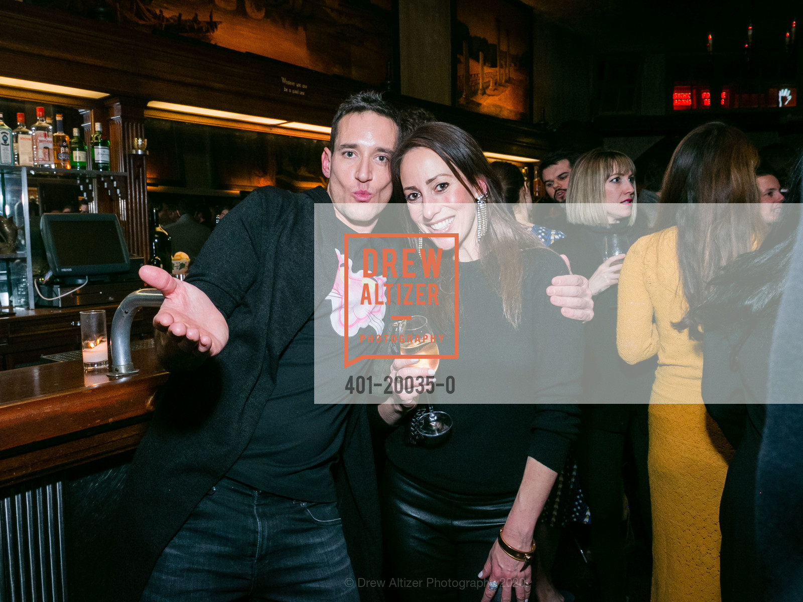 Josh McFarland, Courtney Kass, Leo Villareal Dinner Celebrating FOG, Tosca Cafe. 242 Columbus Ave, January 16th, 2020, Photo #401-20035-0 Josh McFarland, Courtney Kass, Photo #401-20035-0