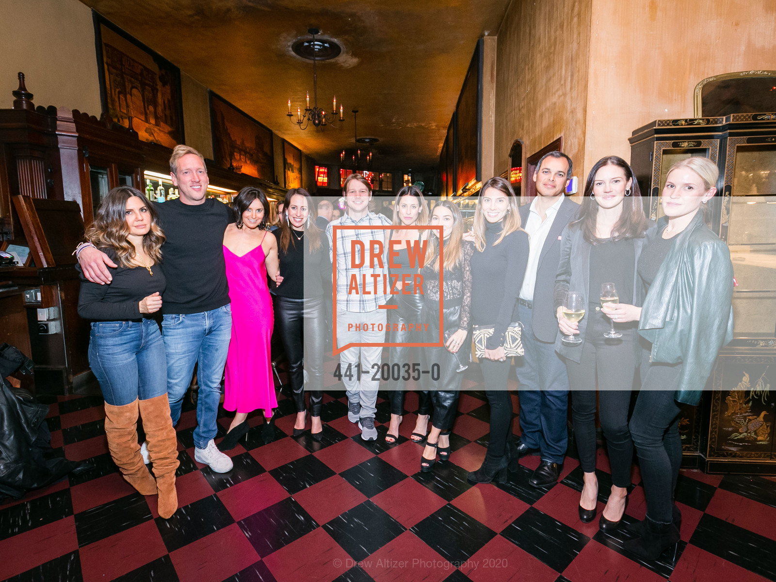 Heather Rosenbaum, Jackson Reynolds, Courtney Kass, Roger Buttles, Ali Buttles, Claudia Mata, Ahmed Fattouh, Elizabeth Fattouh, Leo Villareal Dinner Celebrating FOG, Tosca Cafe. 242 Columbus Ave, January 16th, 2020, Photo #441-20035-0 Heather Rosenbaum, Jackson Reynolds, Courtney Kass, Roger Buttles, Ali Buttles, Claudia Mata, Ahmed Fattouh, Elizabeth Fattouh, Photo #441-20035-0