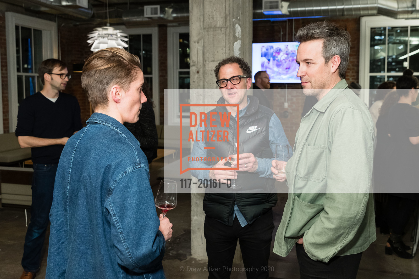 Paula Chowles, Josh Morenstein, Nick Cronan, Cooper Hewitt National Design Awards 2020 Cocktail Party, Godfrey Dadich Partners, 17th Floor. 140 New Montgomery Street, February 12th, 2020, Photo #117-20161-0 Paula Chowles, Josh Morenstein, Nick Cronan, Photo #117-20161-0