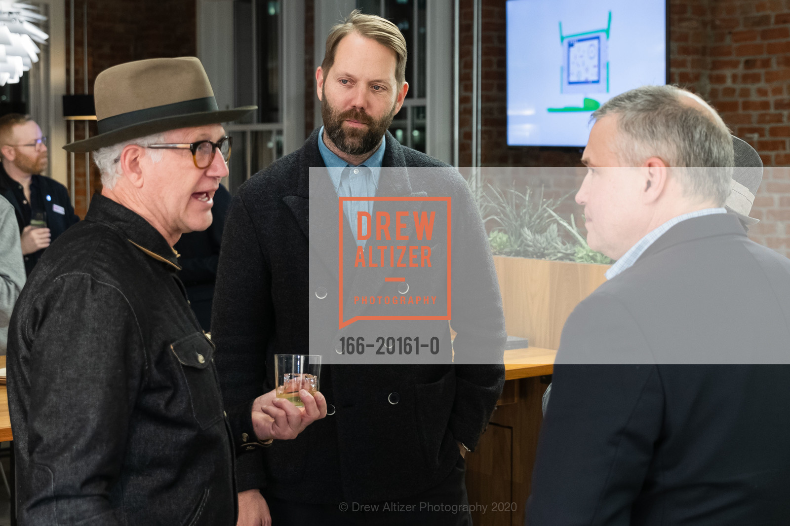Tinker Hatfield, Alan Dye, Ted Givan, Cooper Hewitt National Design Awards 2020 Cocktail Party, Godfrey Dadich Partners, 17th Floor. 140 New Montgomery Street, February 12th, 2020, Photo #166-20161-0 Tinker Hatfield, Alan Dye, Ted Givan, Photo #166-20161-0