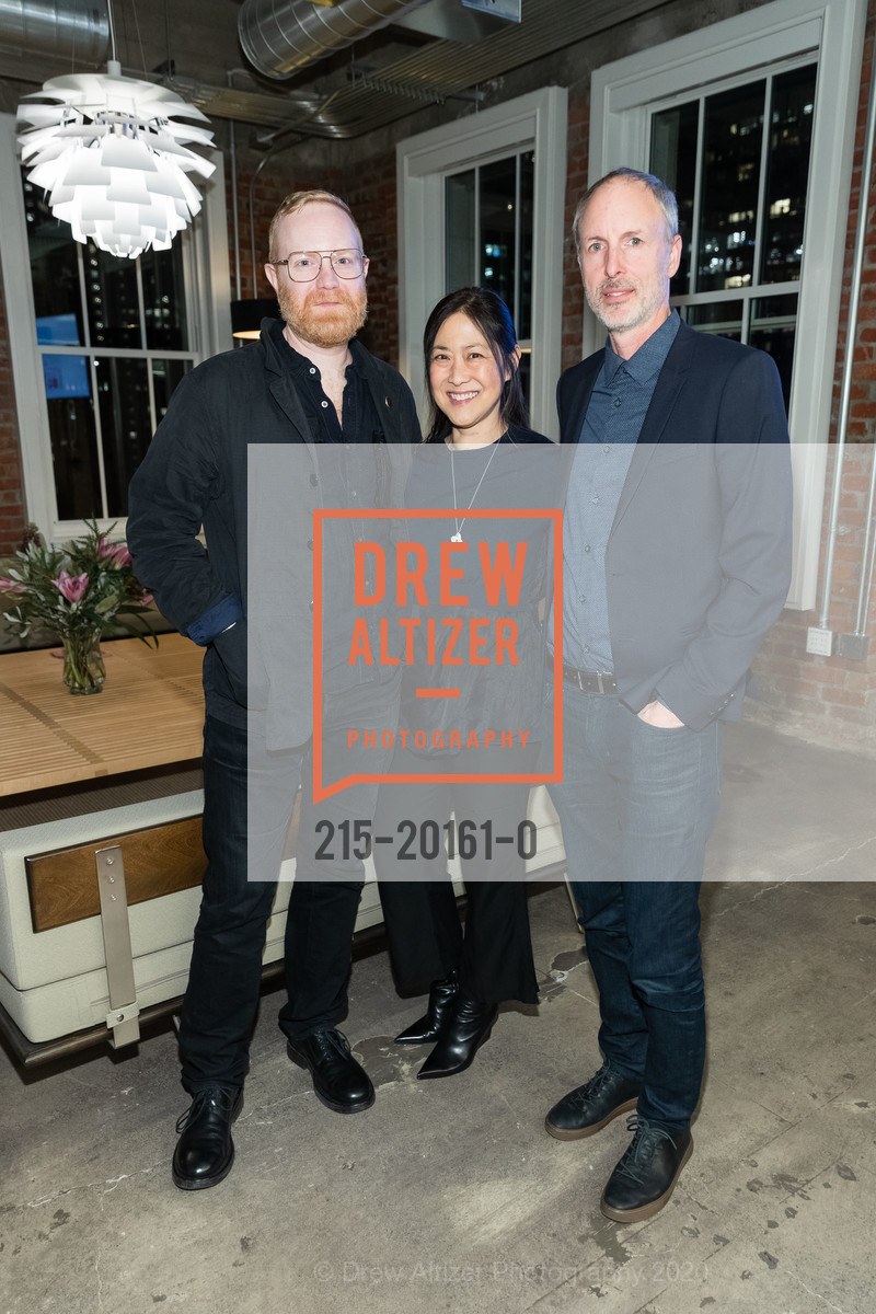 Corey Gutch, Lisa Iwamoto, Craig Scott, Cooper Hewitt National Design Awards 2020 Cocktail Party, Godfrey Dadich Partners, 17th Floor. 140 New Montgomery Street, February 12th, 2020, Photo #215-20161-0 Corey Gutch, Lisa Iwamoto, Craig Scott, Photo #215-20161-0