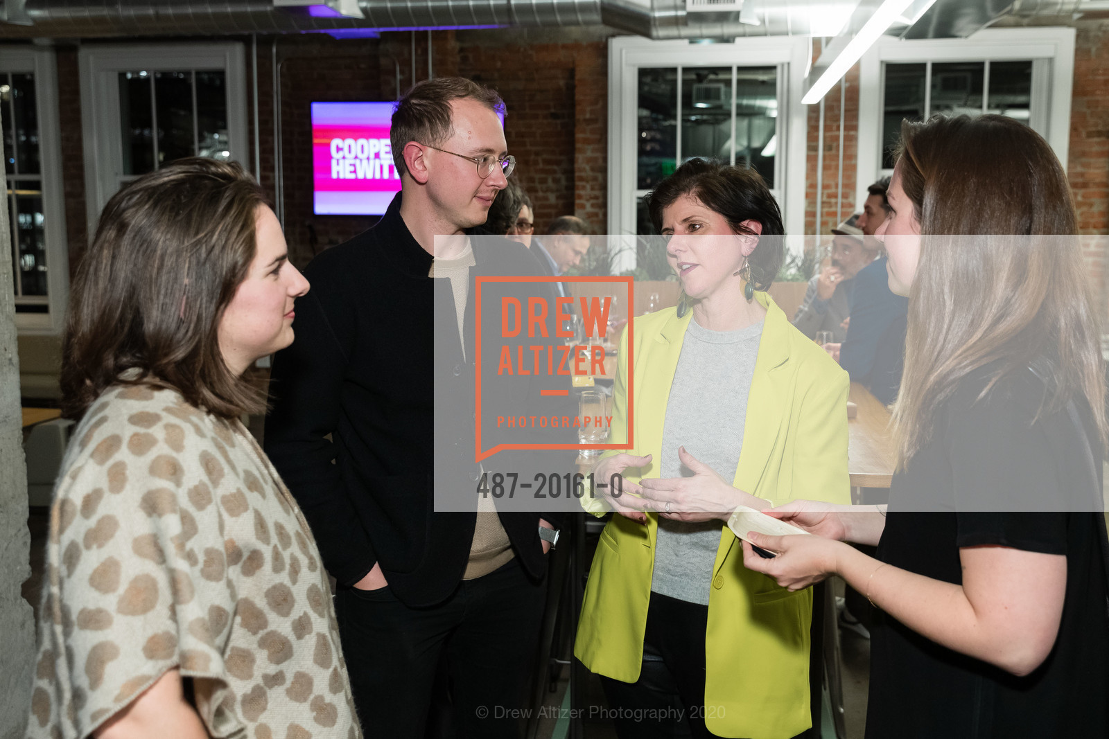 Rachel Gogel, Russ Maschmeyer, Margaret Gould Stewart, Jessica Hische, Cooper Hewitt National Design Awards 2020 Cocktail Party, Godfrey Dadich Partners, 17th Floor. 140 New Montgomery Street, February 12th, 2020, Photo #487-20161-0 Rachel Gogel, Russ Maschmeyer, Margaret Gould Stewart, Jessica Hische, Photo #487-20161-0