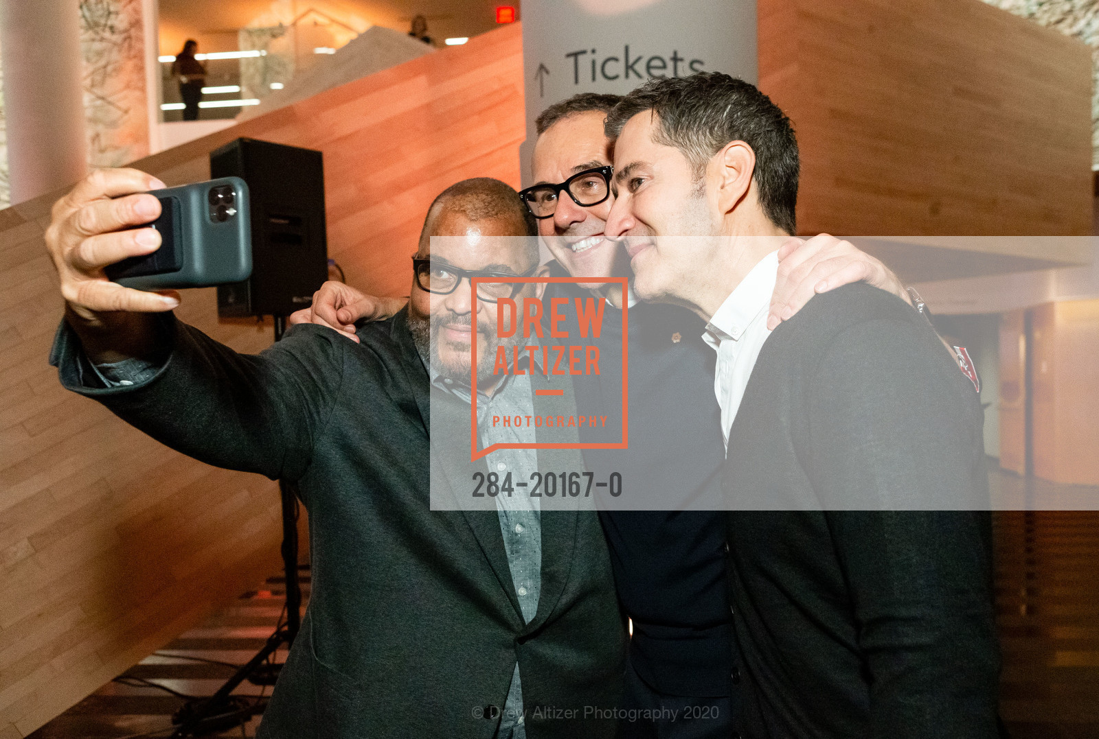 Dawoud Bey, Carey Fouks, Bob Rennie, Reception for Dawoud Bey: An American Project at SFMOMA, SFMOMA, February 12th, 2020, Photo #284-20167-0 Dawoud Bey, Carey Fouks, Bob Rennie, Photo #284-20167-0