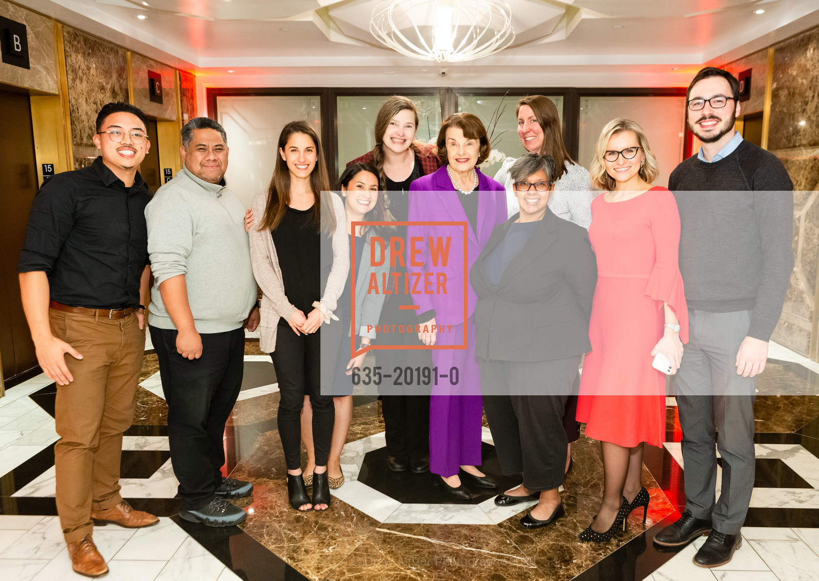 Jessie Dela Cruz, Joel Raymundo, Rachel Gadi, Rochelle Triguera, Suzanne Robinson, Dianne Feinstein, Kelly Fan, Bay Area Council 10th Annual Chinese New Year Celebration, Julia Morgan Ballroom. 465 California Street, 15th Floor San Francisco, CA 94104, February 18th, 2020, Photo #635-20191-0 Jessie Dela Cruz, Joel Raymundo, Rachel Gadi, Rochelle Triguera, Suzanne Robinson, Dianne Feinstein, Kelly Fan, Photo #635-20191-0