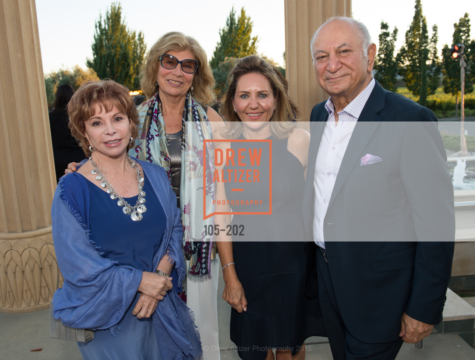 Isabel Allende, Valeria Huneeus, Shahpar Khaledi, Darioush Khaledi, Gucci & Vogue Dinner, Darioush Winery. Darioush Winery, . 4240 Silverado Trail, July 24th, 2015, Photo #105-202 Isabel Allende, Valeria Huneeus, Shahpar Khaledi, Darioush Khaledi, Photo #105-202
