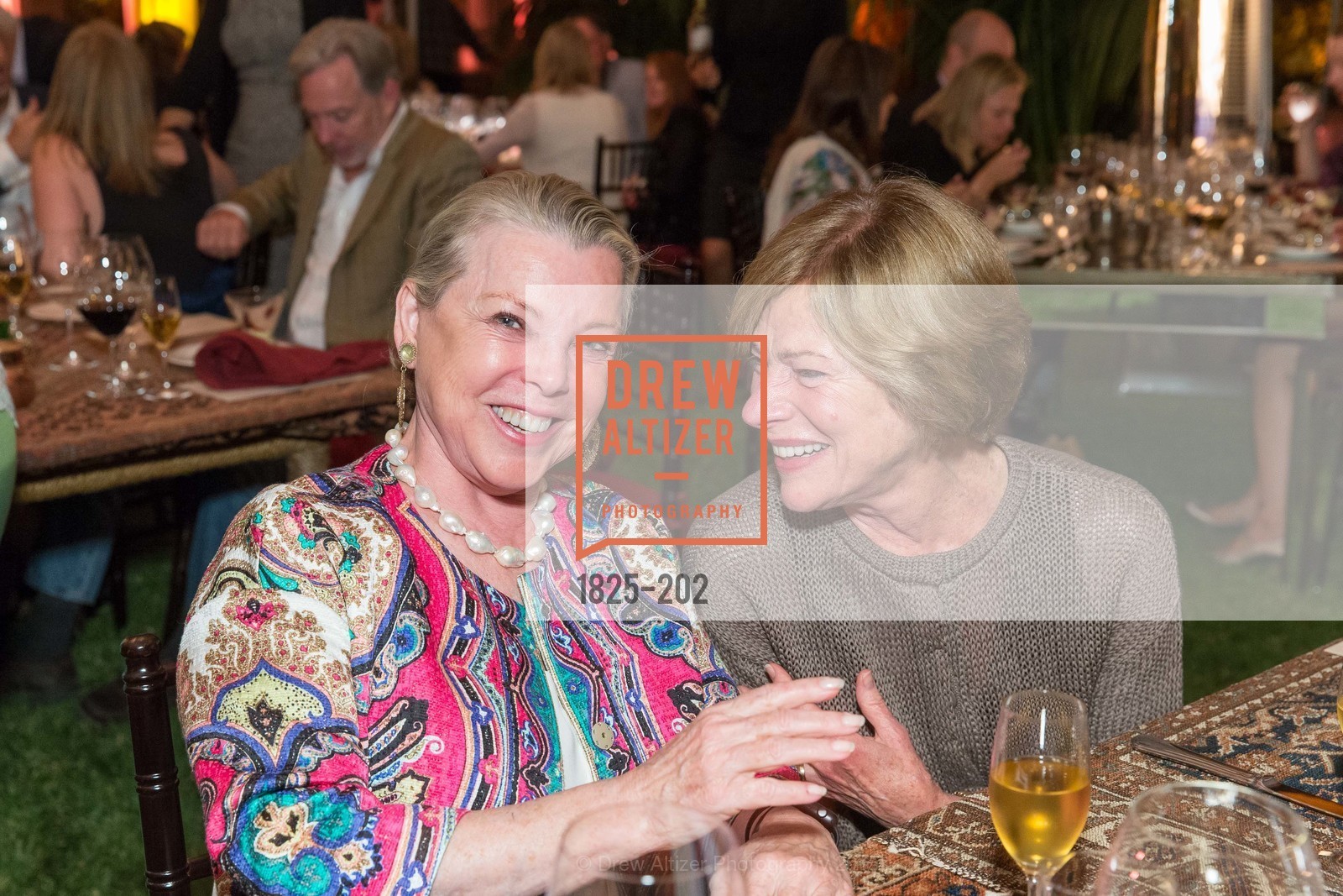 Jeanne Lawrence, Pam Kramlich, Gucci & Vogue Dinner, Darioush Winery. Darioush Winery, . 4240 Silverado Trail, July 24th, 2015, Photo #1825-202 Jeanne Lawrence, Pam Kramlich, Photo #1825-202