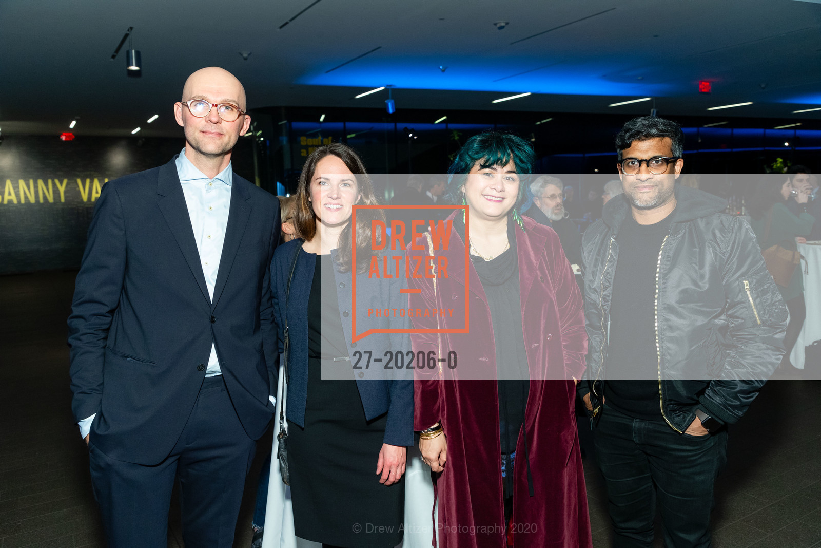 Tobias Rees, Katherine Rees, Sherry Wong, Christopher Kulendran Thomas, Uncanny Valley: Being Human in the Age of AI Opening, de Young Museum, February 20th, 2020, Photo #27-20206-0 Tobias Rees, Katherine Rees, Sherry Wong, Christopher Kulendran Thomas, Photo #27-20206-0