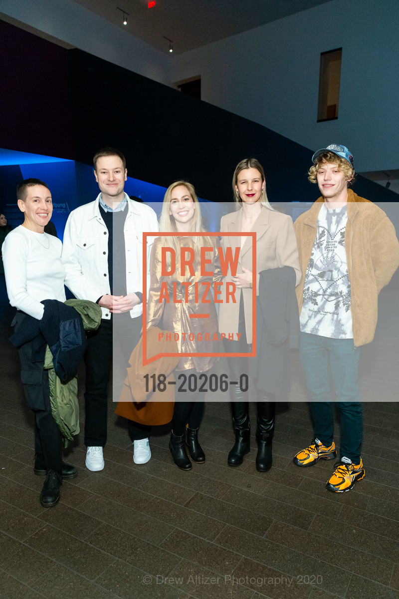 Rocket Caleshu, Simon Denny, Trisha Robsten, Tristan Thelander, Duncan Wilson, Uncanny Valley: Being Human in the Age of AI Opening, de Young Museum, February 20th, 2020, Photo #118-20206-0 Rocket Caleshu, Simon Denny, Trisha Robsten, Tristan Thelander, Duncan Wilson, Photo #118-20206-0