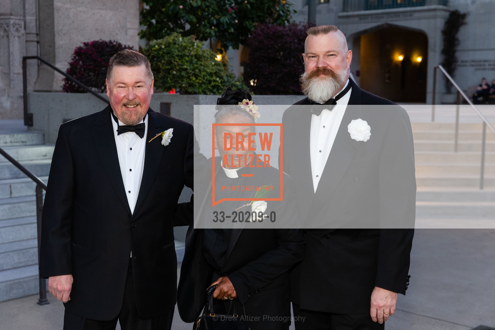 Bill Quinn, Reverend Yates, Michael Hendron, Grace Cathedral 2020 Carnivale Gala, Grace Cathedral. 1100 California St, Photo #33-20209-0 Bill Quinn, Reverend Yates, Michael Hendron, Photo #33-20209-0