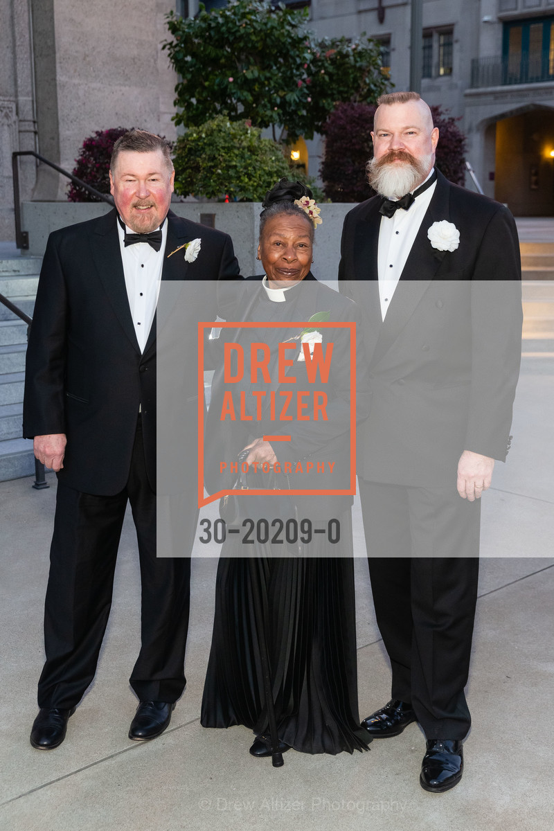 Bill Quinn, Reverend Yates, Michael Hendron, Grace Cathedral 2020 Carnivale Gala, Grace Cathedral. 1100 California St, Photo #30-20209-0 Bill Quinn, Reverend Yates, Michael Hendron, Photo #30-20209-0