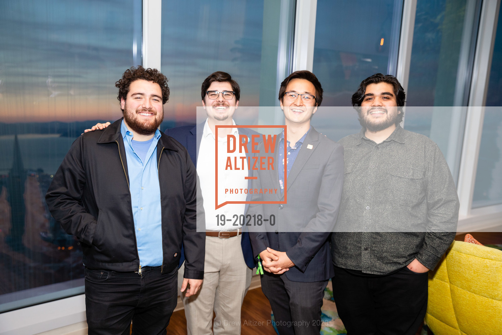 Desi Carrasco, Anthony Carrasco, Nigel Robinson, Daniel Moreno, Compass Family Services Campaign Donor Reception, Salesforce Tower, Ohana Floor. 415 Mission St, February 27th, 2020, Photo #19-20218-0 Desi Carrasco, Anthony Carrasco, Nigel Robinson, Daniel Moreno, Photo #19-20218-0