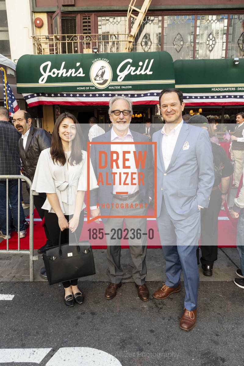 Sophia Holtzman, John Holtzman, Alex Clements, John's Grill Election Day Luncheon 2020, John's Grill. 63 Ellis St, Photo #185-20236-0 Sophia Holtzman, John Holtzman, Alex Clements, Photo #185-20236-0