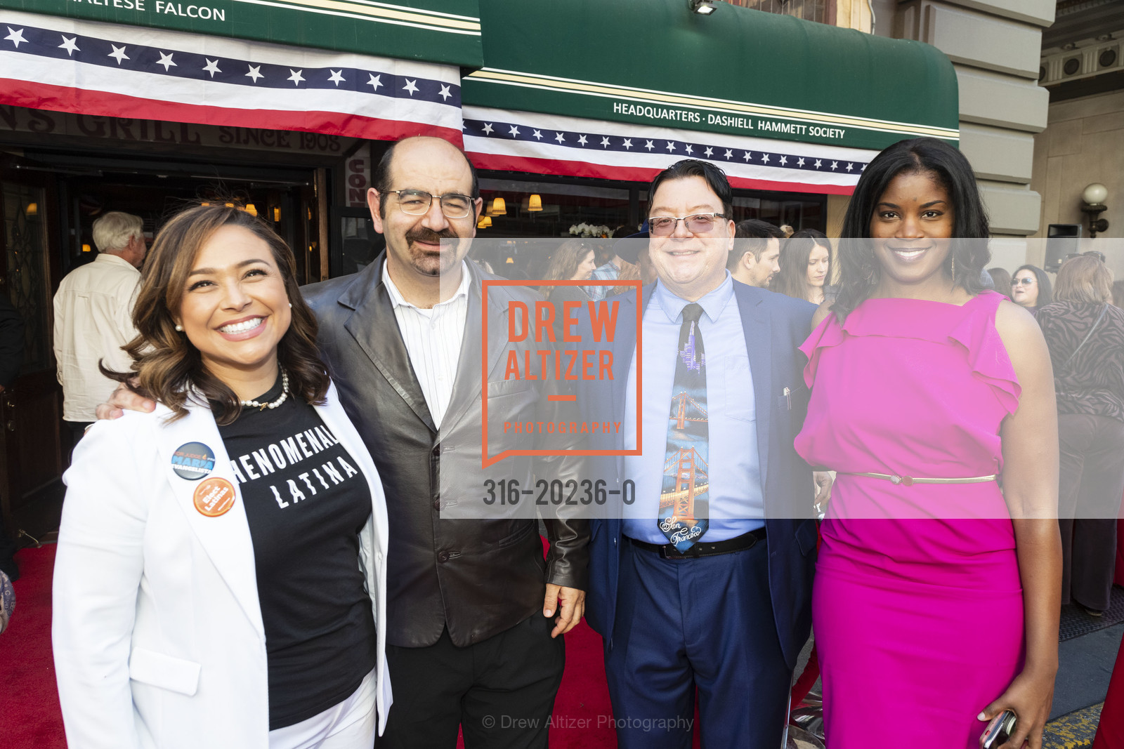 Maria Evangelista, Sam Menning, Ronnie Rodriguez, John's Grill Election Day Luncheon 2020, John's Grill. 63 Ellis St, Photo #316-20236-0 Maria Evangelista, Sam Menning, Ronnie Rodriguez, Photo #316-20236-0